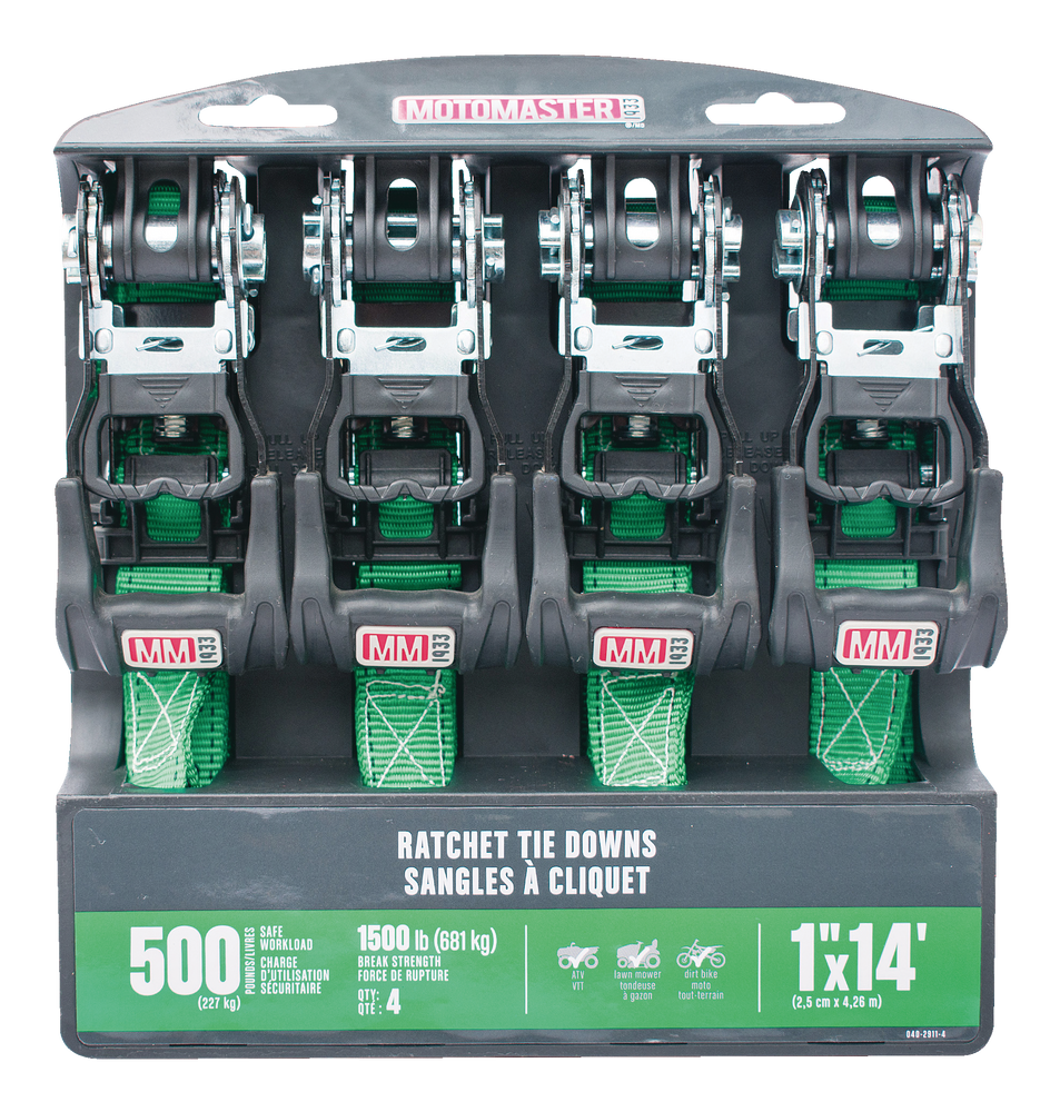 MotoMaster 1,500lb Ratchet Tie Down Straps, with Padded Handle, 1in x