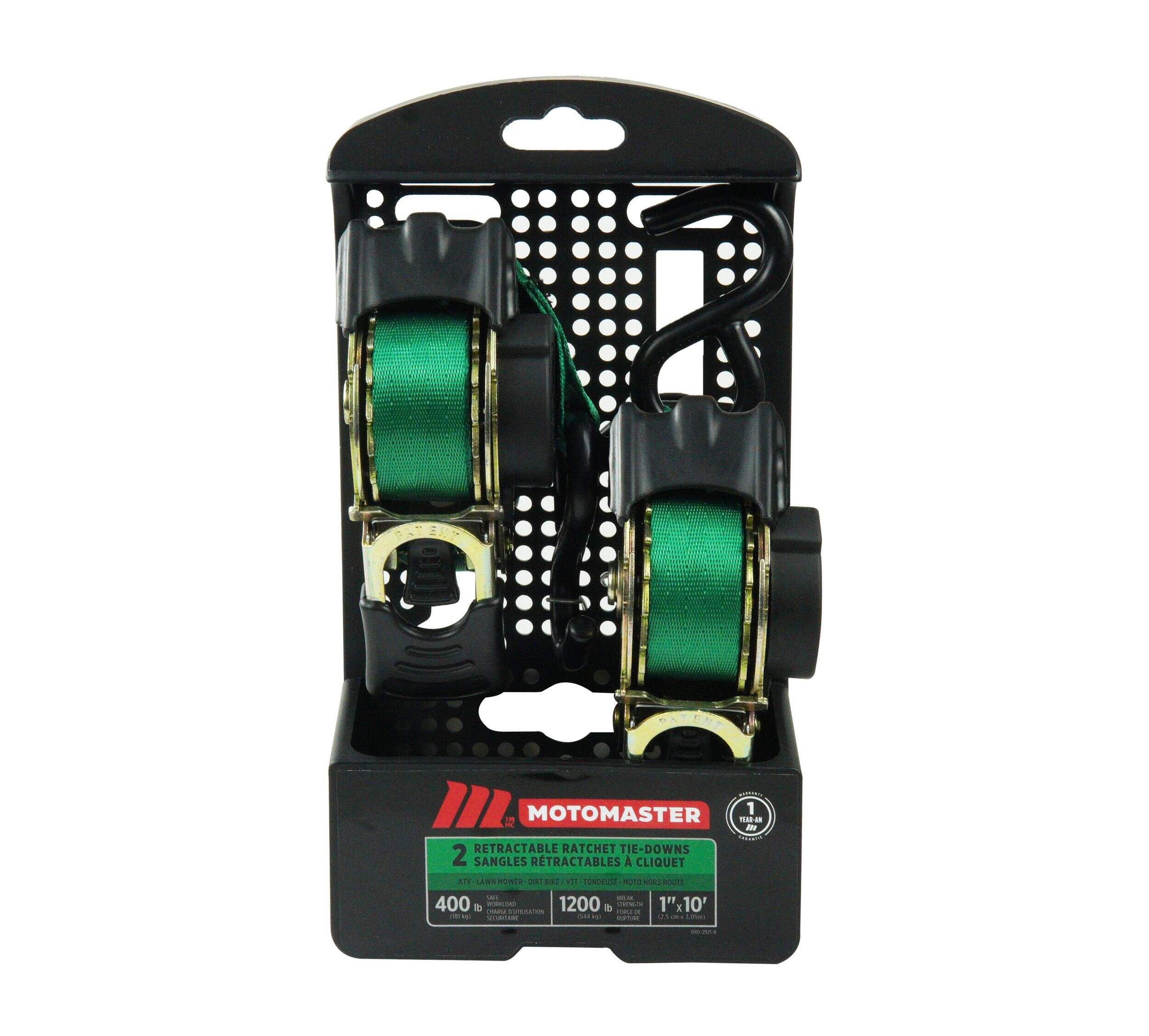 MotoMaster 1,200lb Retractable Ratchet Tie Down Straps, 1in x 10ft