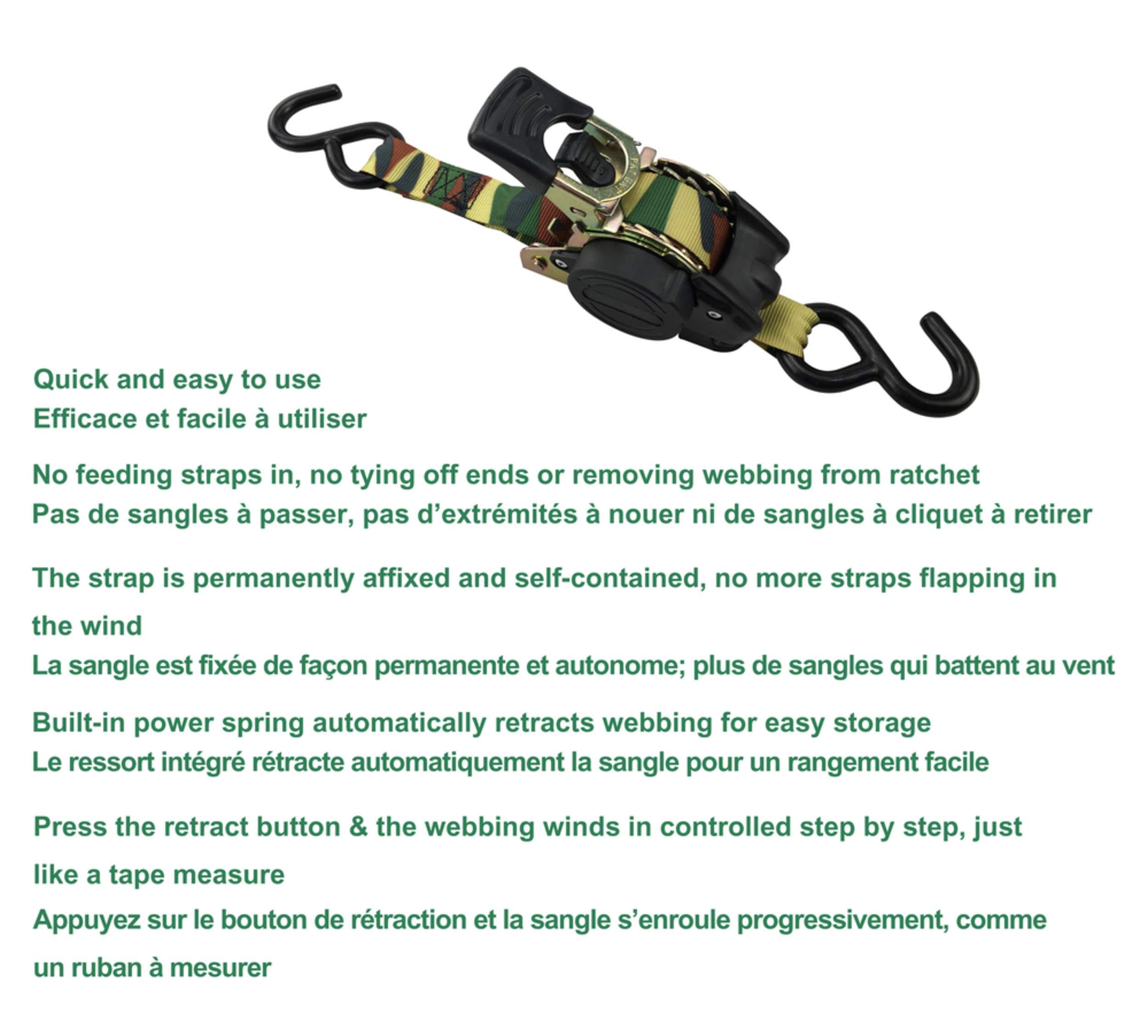 MotoMaster 1,200lb Retractable Camo Ratchet Tie Down Straps, 1in x 10