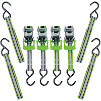 MotoMaster 1,500-lb Reflective Ratchet Tie Down Strap, with Padded D-Handle, 1-in x 12-ft, 4-pk, Green Composite_or_Mixed