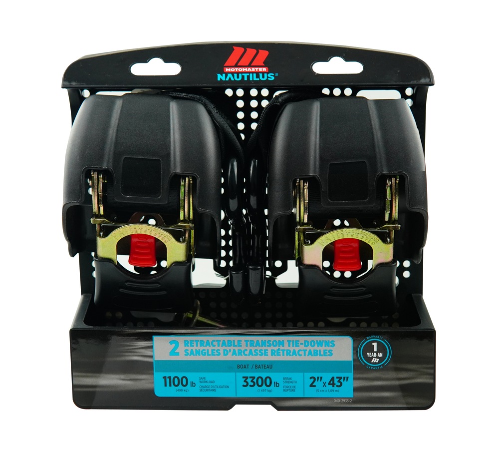 MotoMaster 3,300lb Retractable Transom Tie Down Strap, 2in x 43ft, 2