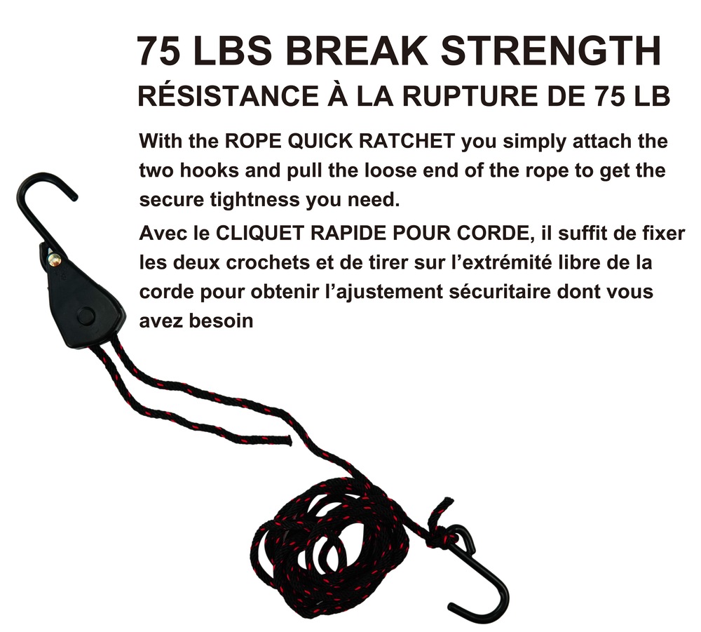 Certified 75lb Rope Tie Down, Light Duty, 1/8in x 6ft, 2pk