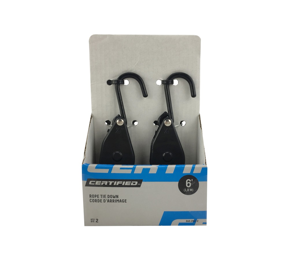 Certified 75lb Rope Tie Down, Light Duty, 1/8in x 6ft, 2pk