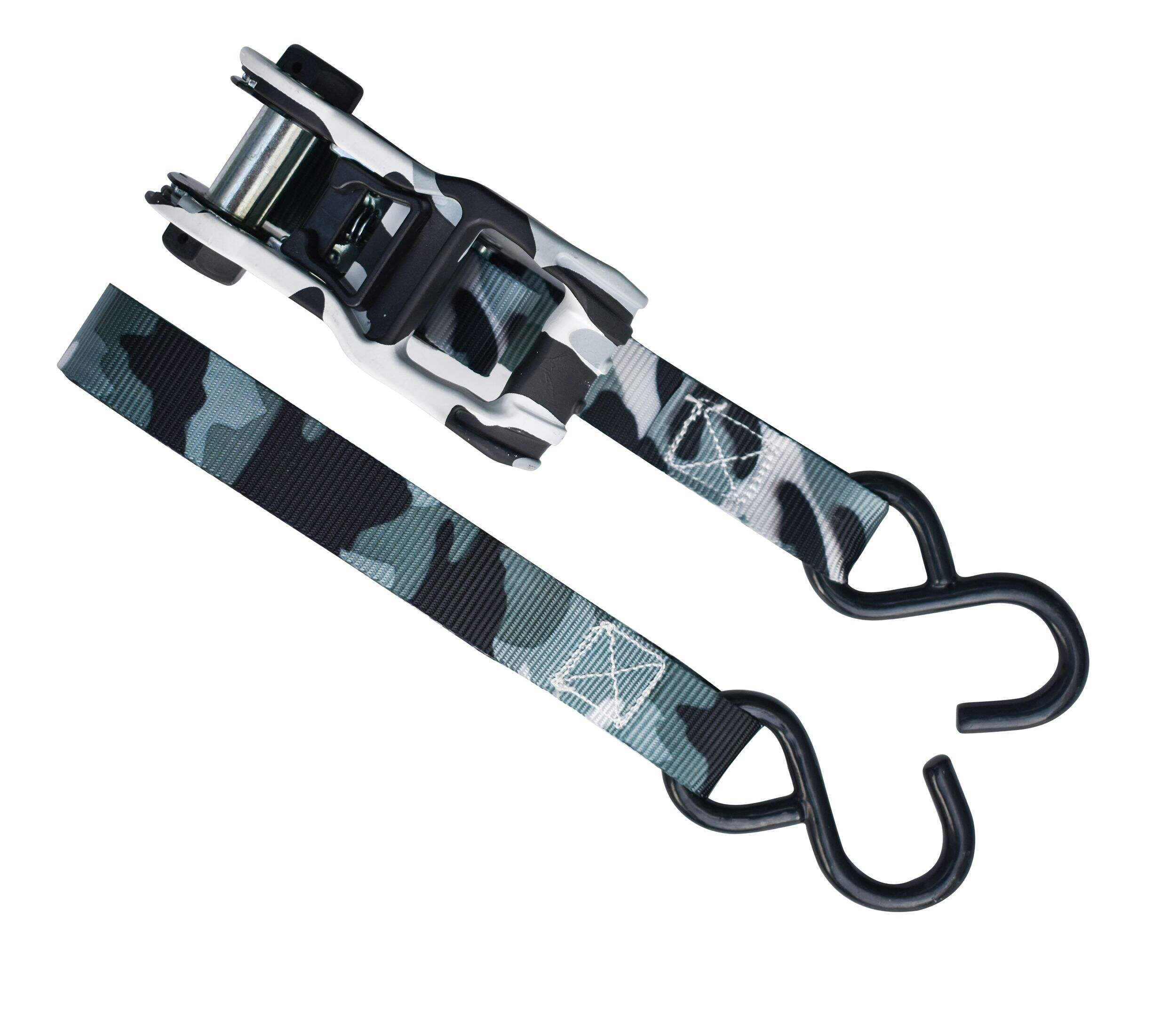 MotoMaster 1,500-lb Snow Camo Ratchet Tie Down, 1-in x 10-ft, 2-pk Front_Three_Fourths_Angled_Right