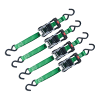MotoMaster 1,500-lb Ratchet Tie Down, with Padded D-Handle, 1-in x 14-ft, 4-pk, Green Front_Angled_Left