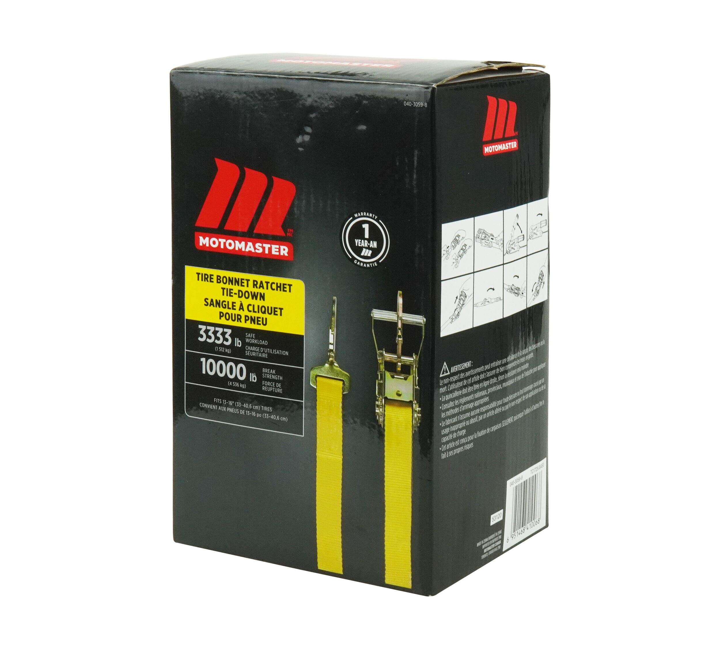 Sangle à cliquet MotoMaster Tire Bonnet, résistance à la rupture de 10&nbsp;000&nbsp;lb, 2&nbsp;po Front_Three_Fourths_Angled_Left