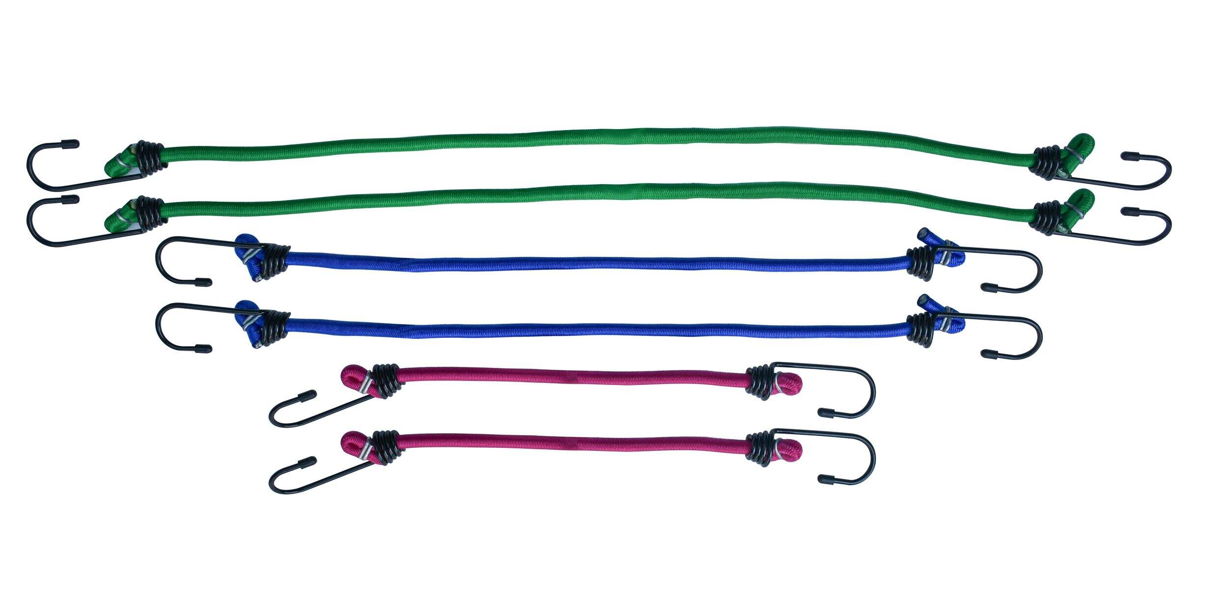 Certified Standard Bungee Cord Kit, Assorted Sizes, 6-pk Composite_or_Mixed