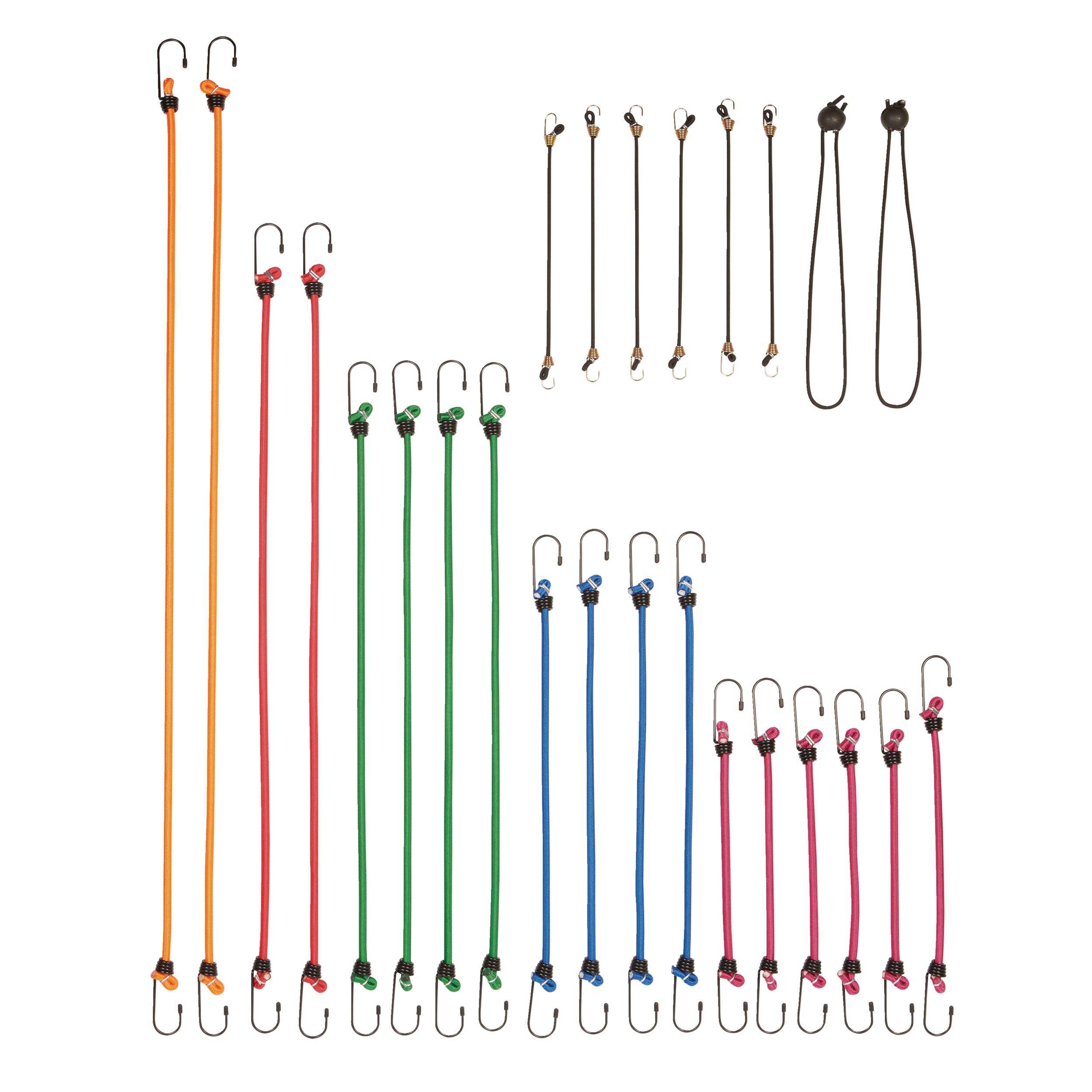 Certified Standard Bungee Cord Kit, Assorted Sizes, 26-pk Composite_or_Mixed