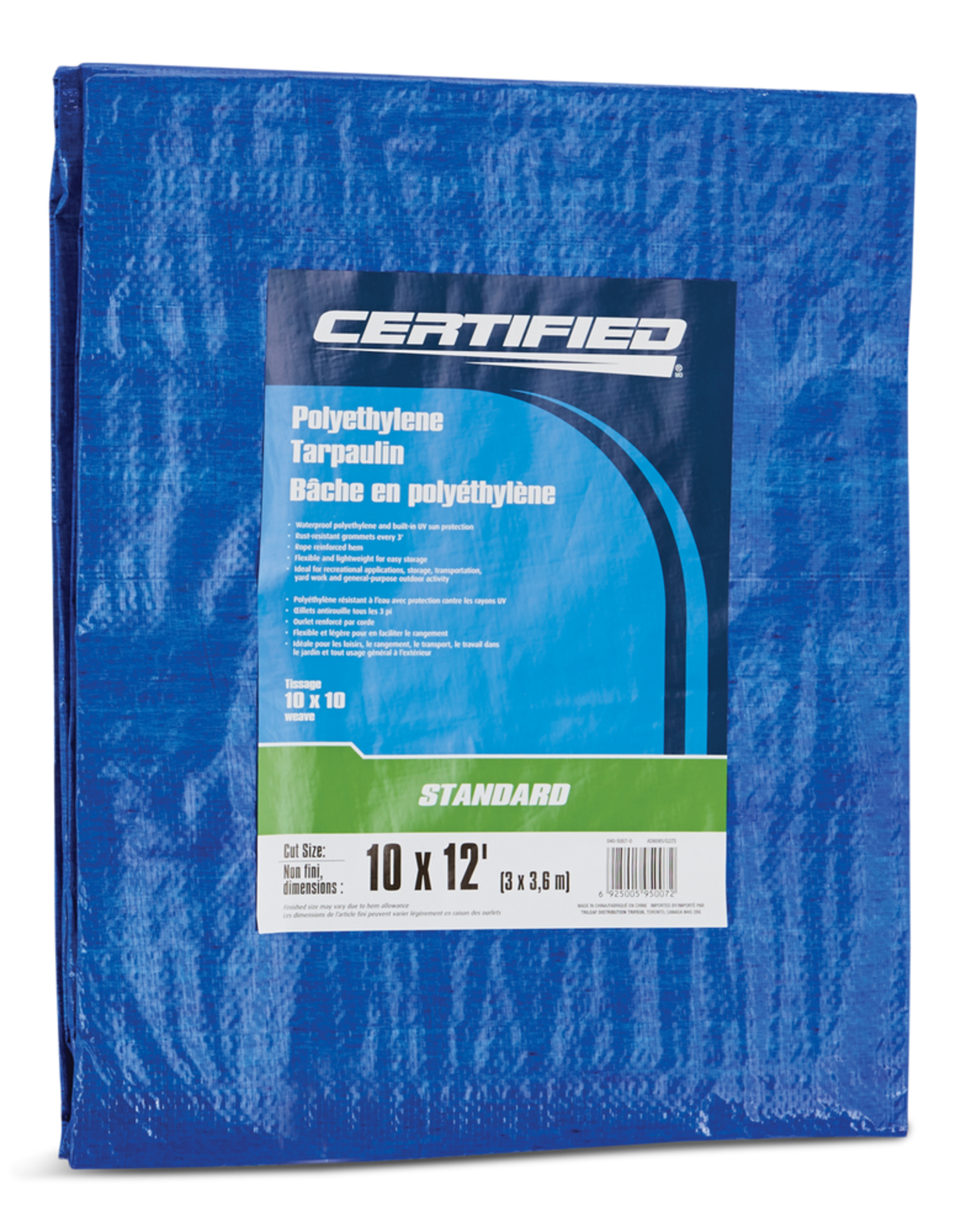 Certified Standard Duty Poly Tarp, Waterproof, 10ft x 12ft Canadian
