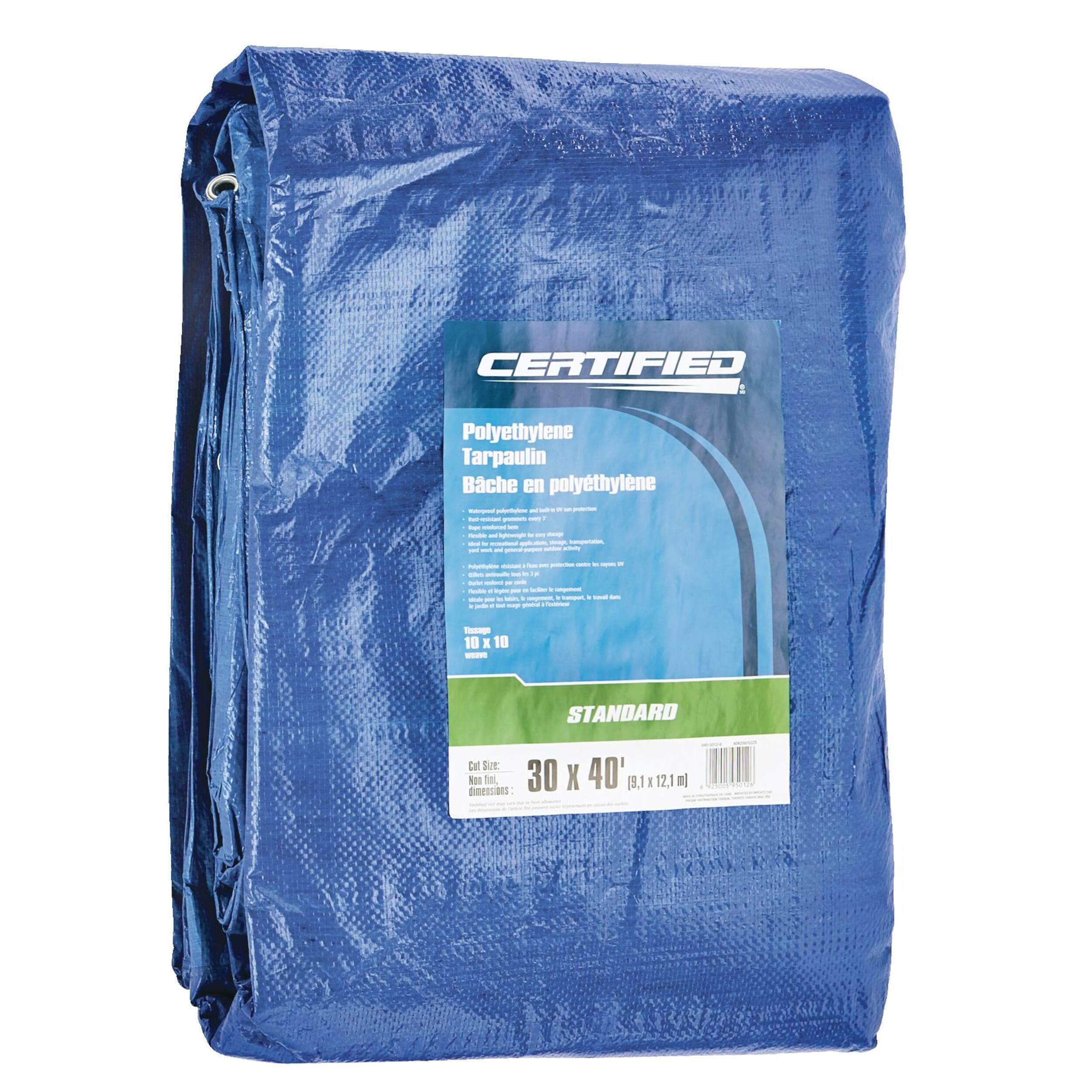 Certified Standard Polyethylene Tarpaulin, Waterproof, 30-ft x 40-ft Front_Angled_Right