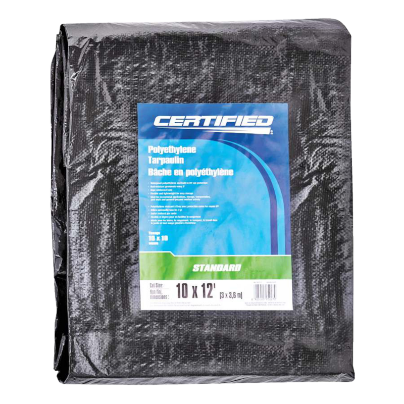 Certified Standard Duty Black Poly Tarp, Waterproof, 10ft x 12ft