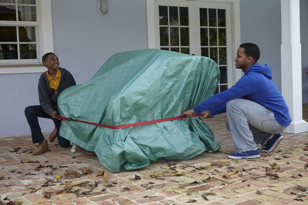 9 ft x 9 ft Yard Tarp Leaf Garden Waste Tarpaulin With Tie Down Drawstring Green 