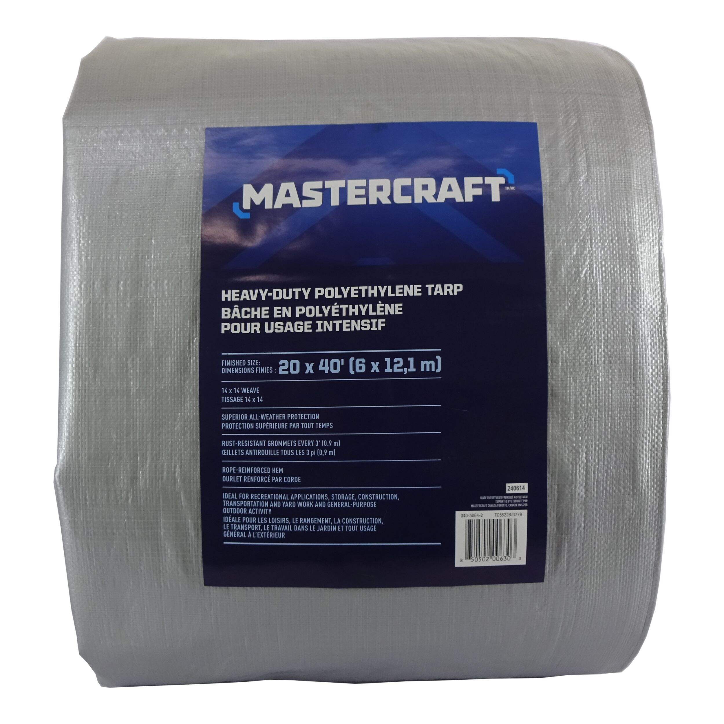 Bâche robuste de qualité supérieure Mastercraft, poly, étanche, 20 x 40 pi Front_Flat