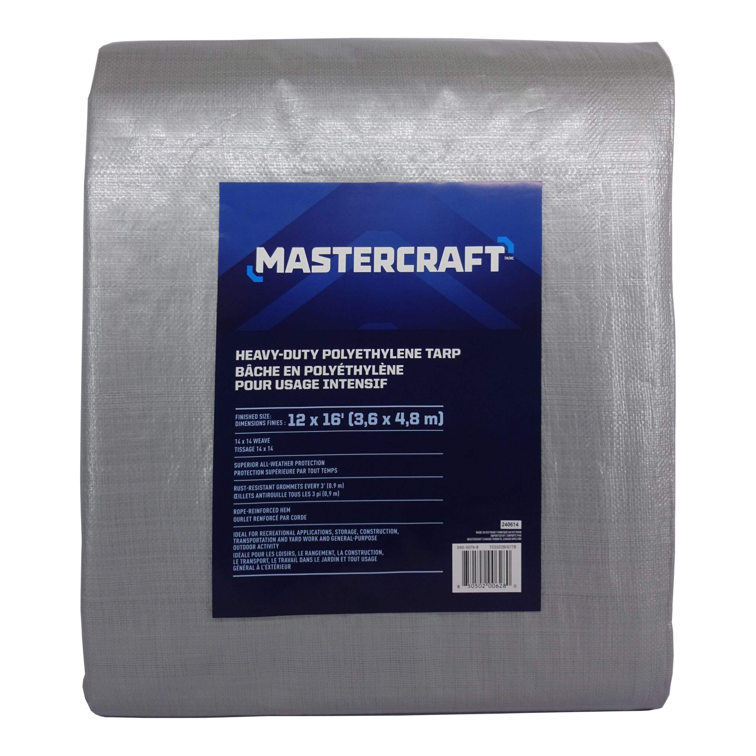 Mastercraft Premium Heavy Duty Poly Tarp, Waterproof, 12-ft x 16-ft Front_Flat