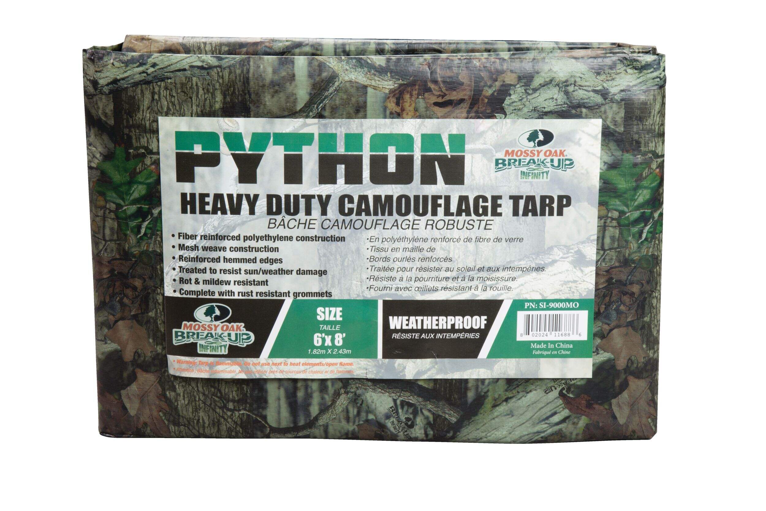 Bâche en poly camouflage Python Mossy Oak, service intense et à l'épreuve des intempéries, 6 x 8&nbsp;pi Front_Elevated
