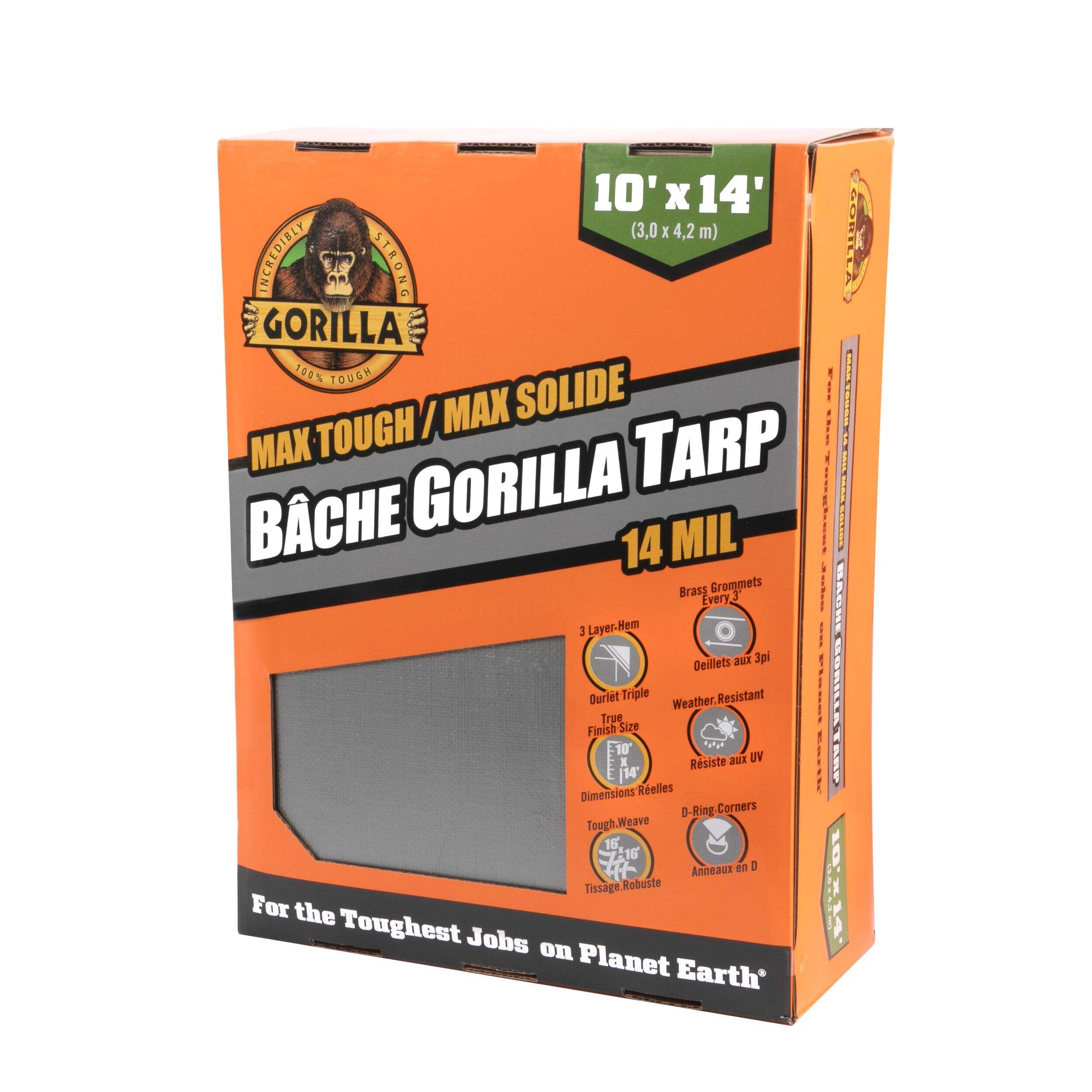 Gorilla Premium Max Tough 3-Layer Tarp, 14-mm, 10-ft x 14-ft Front_Three_Fourths_Angled_Left