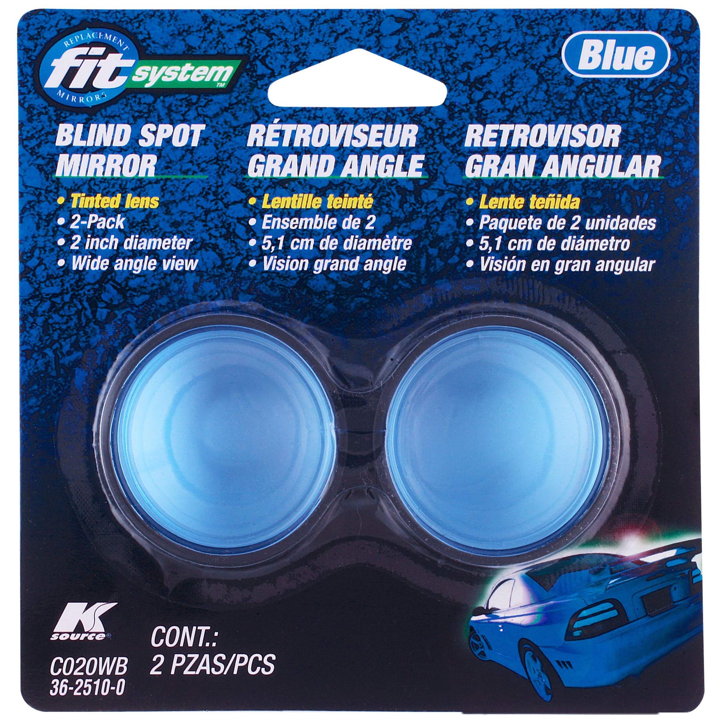 Rétroviseur d'auto convexe K-Source, bleu Front_Flat