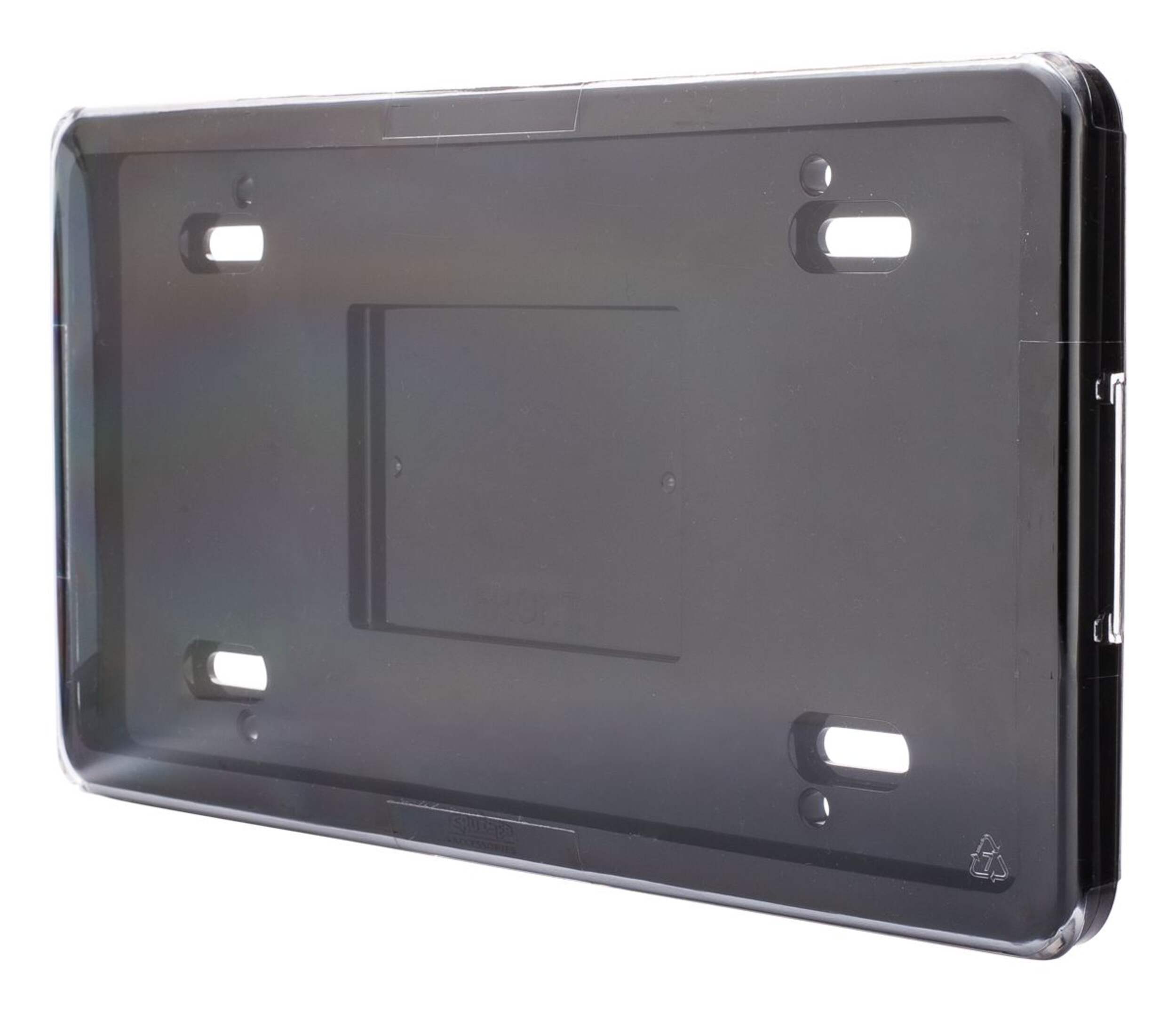 Cadre de plaque d'immatriculation Vault chrome avec protecteur transparent Front_Three_Fourths_Angled_Left