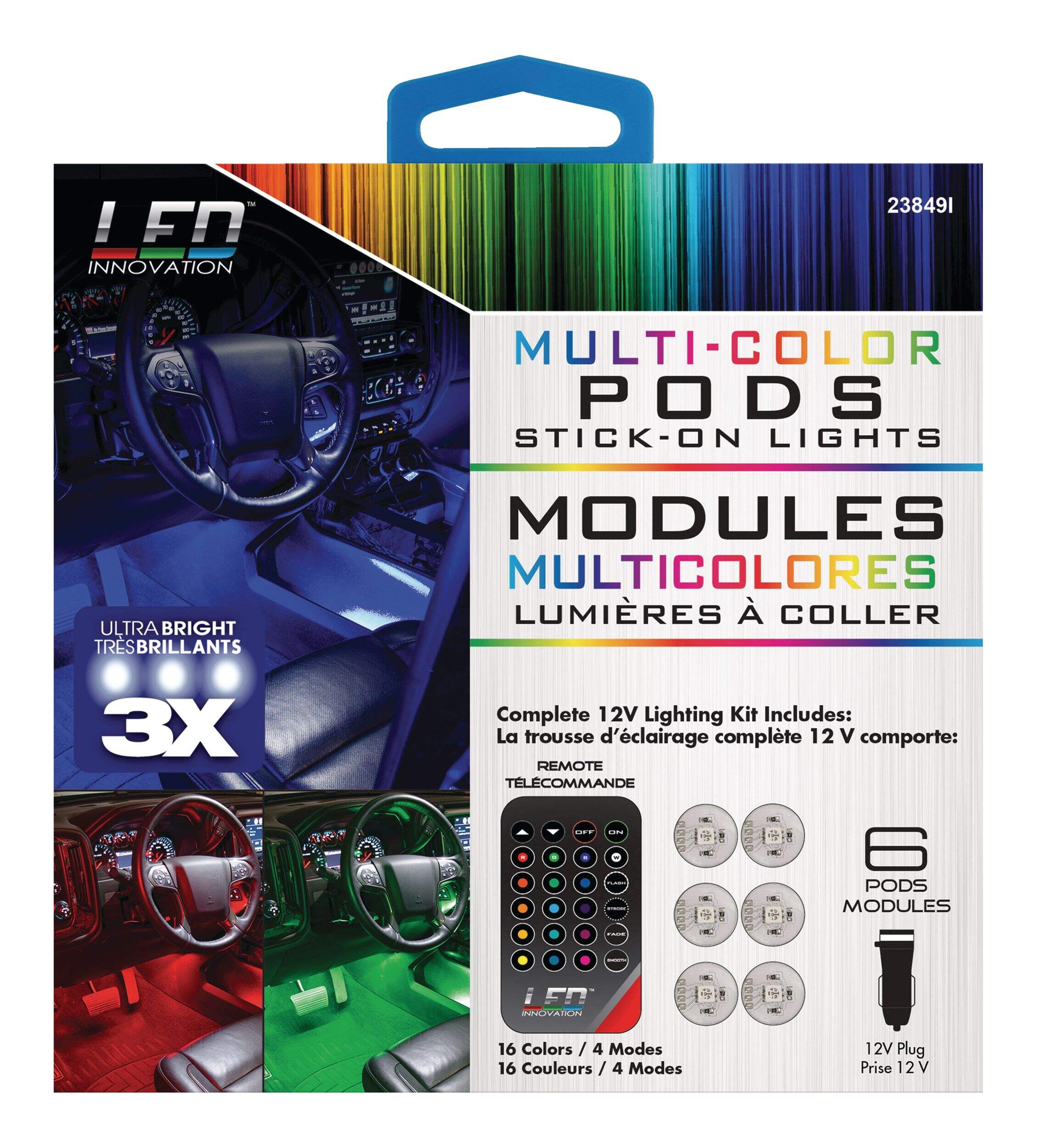 Multi-Colour LED Vehicle Pod Lights with Remote Front_Flat