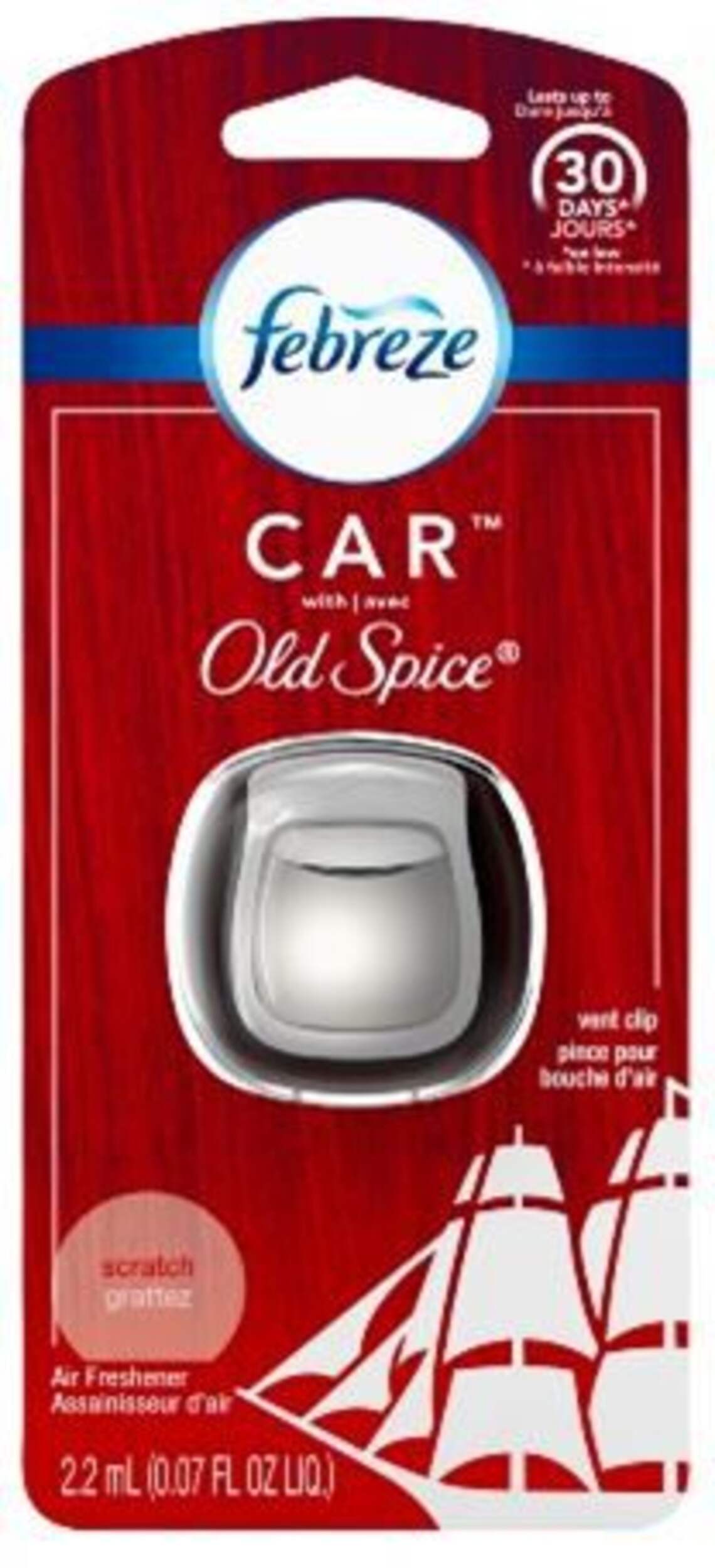 Febreze Car Odor-Fighting Air Freshener Vent Clip, Original Old Spice Scent, 1 count Front_Flat