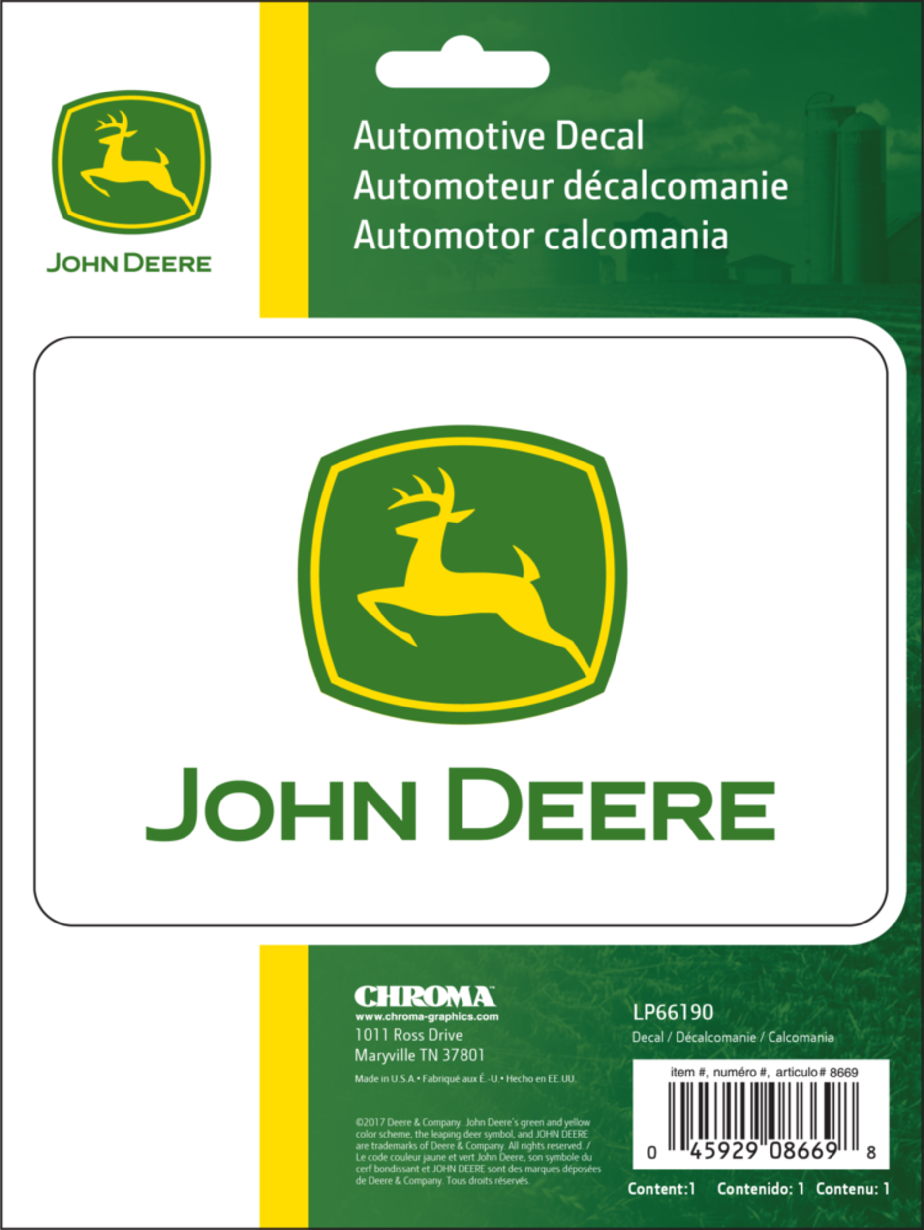 Chroma John Deere Vinyl Decal Front_Flat