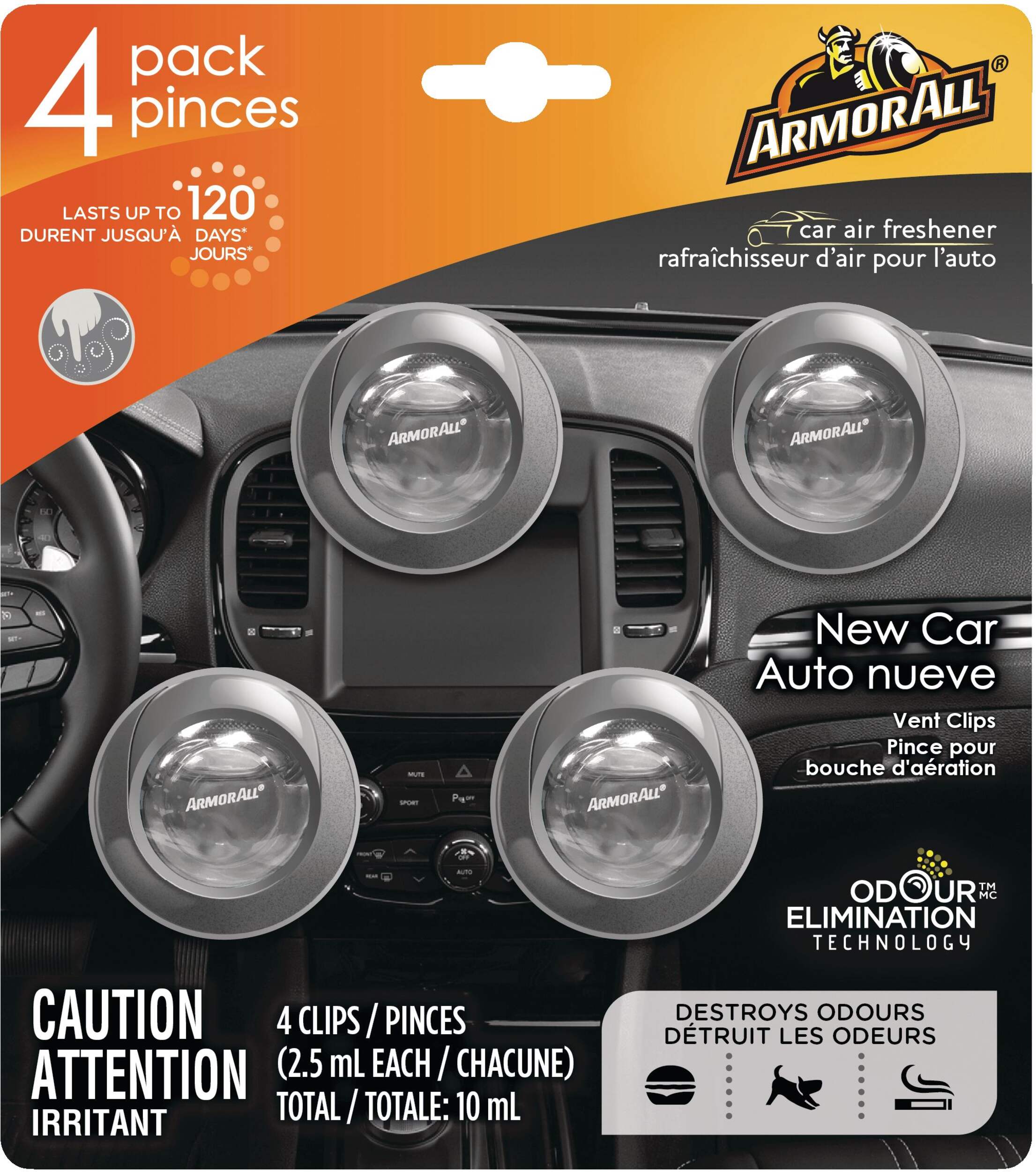 Armor All Car Vent Clip Air Freshener, New Car 4-pk Front_Flat