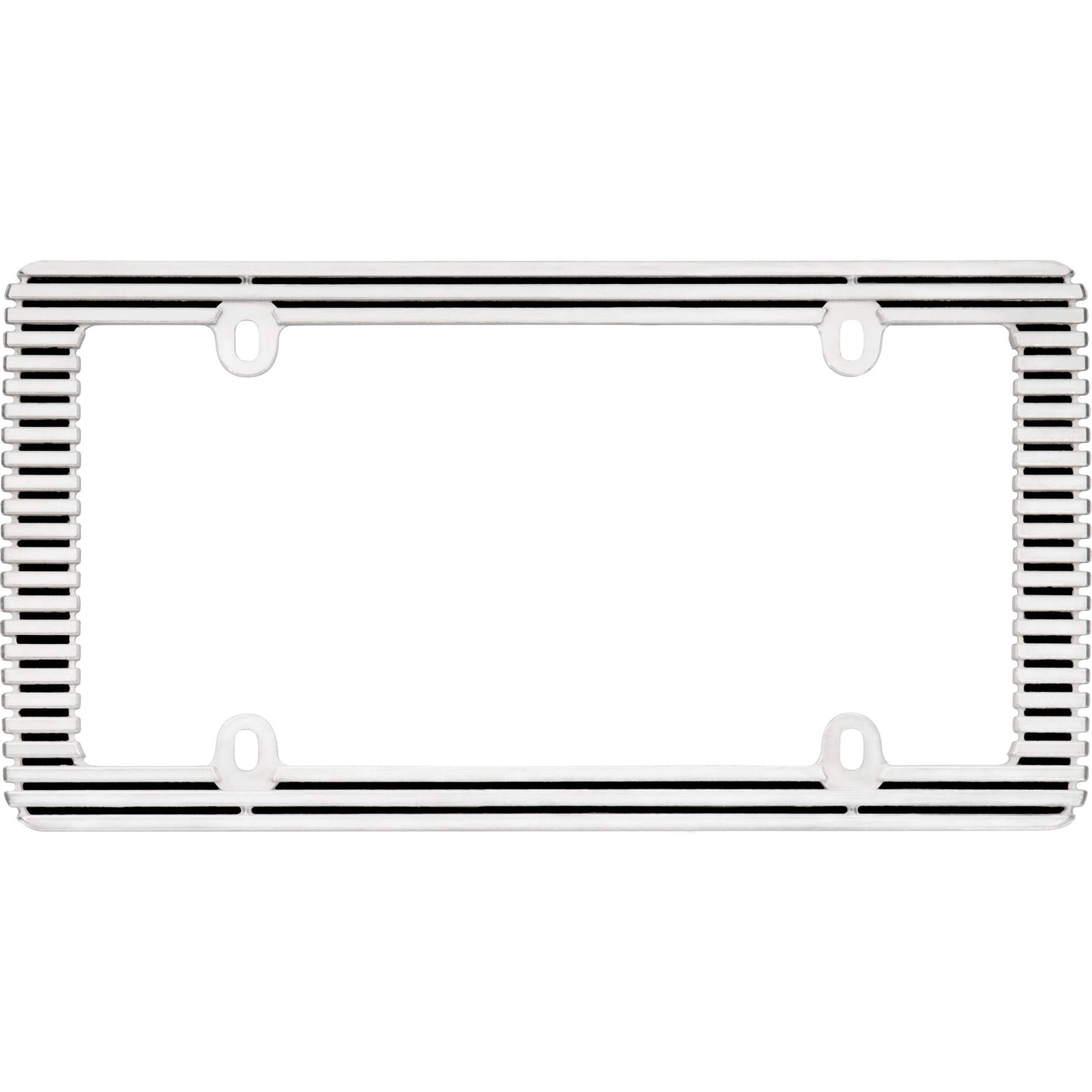 License Plate Frame, Chrome/Black Front_Flat