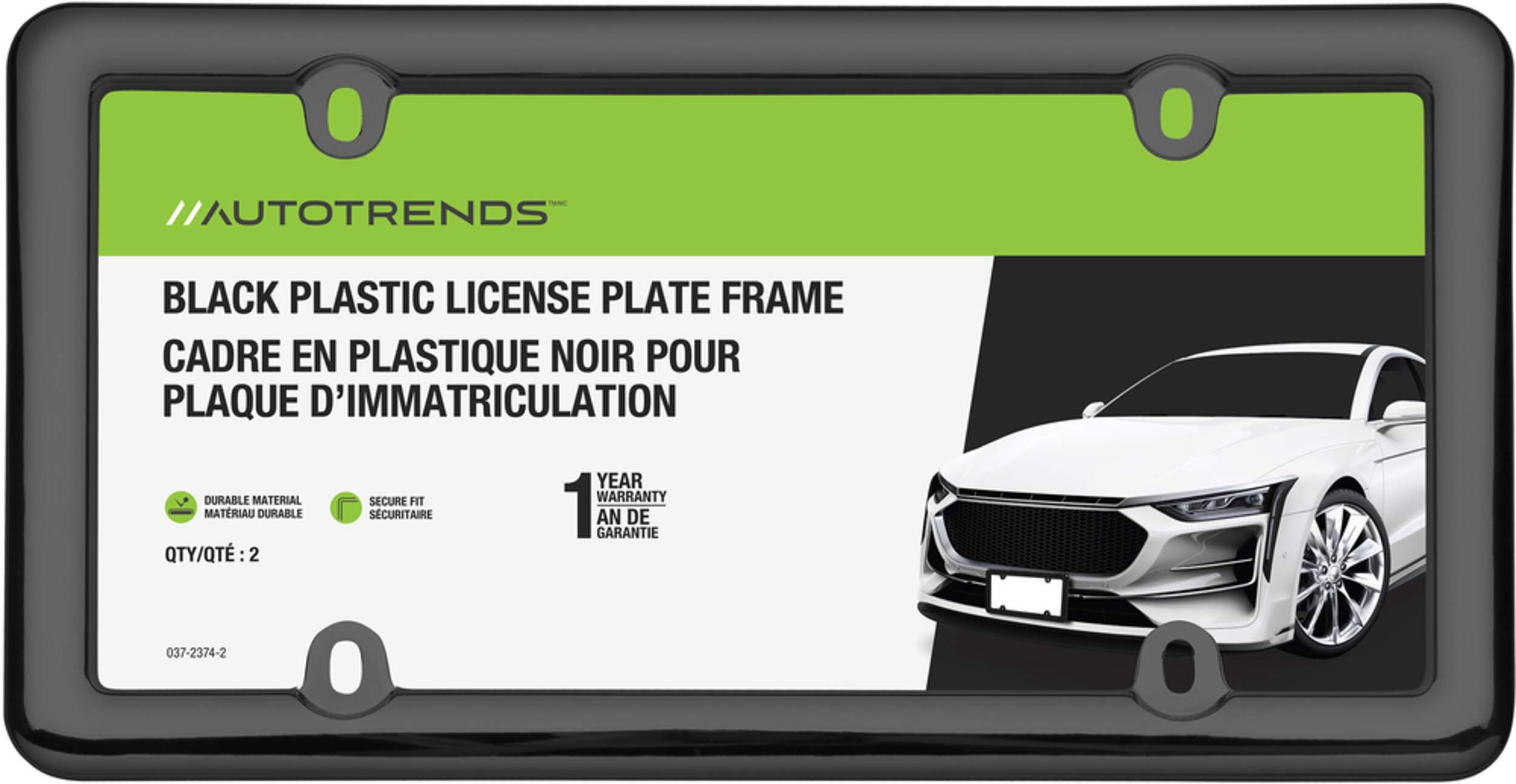 Plastic Black License Plate Frames, 2-pk Front_Flat