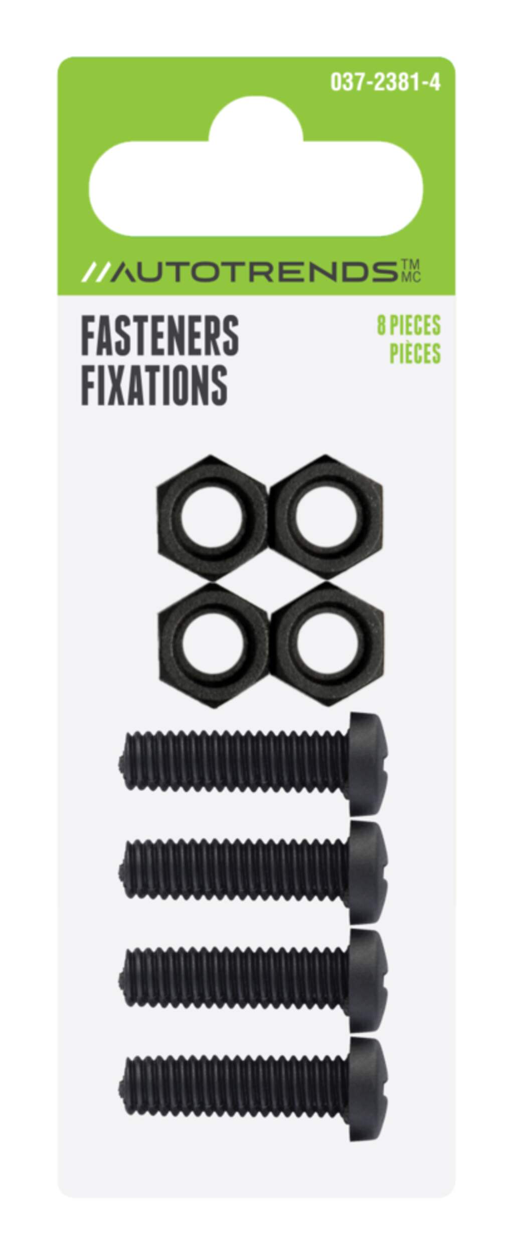Metric Nylon License Plate Fasteners, Black Front_Flat
