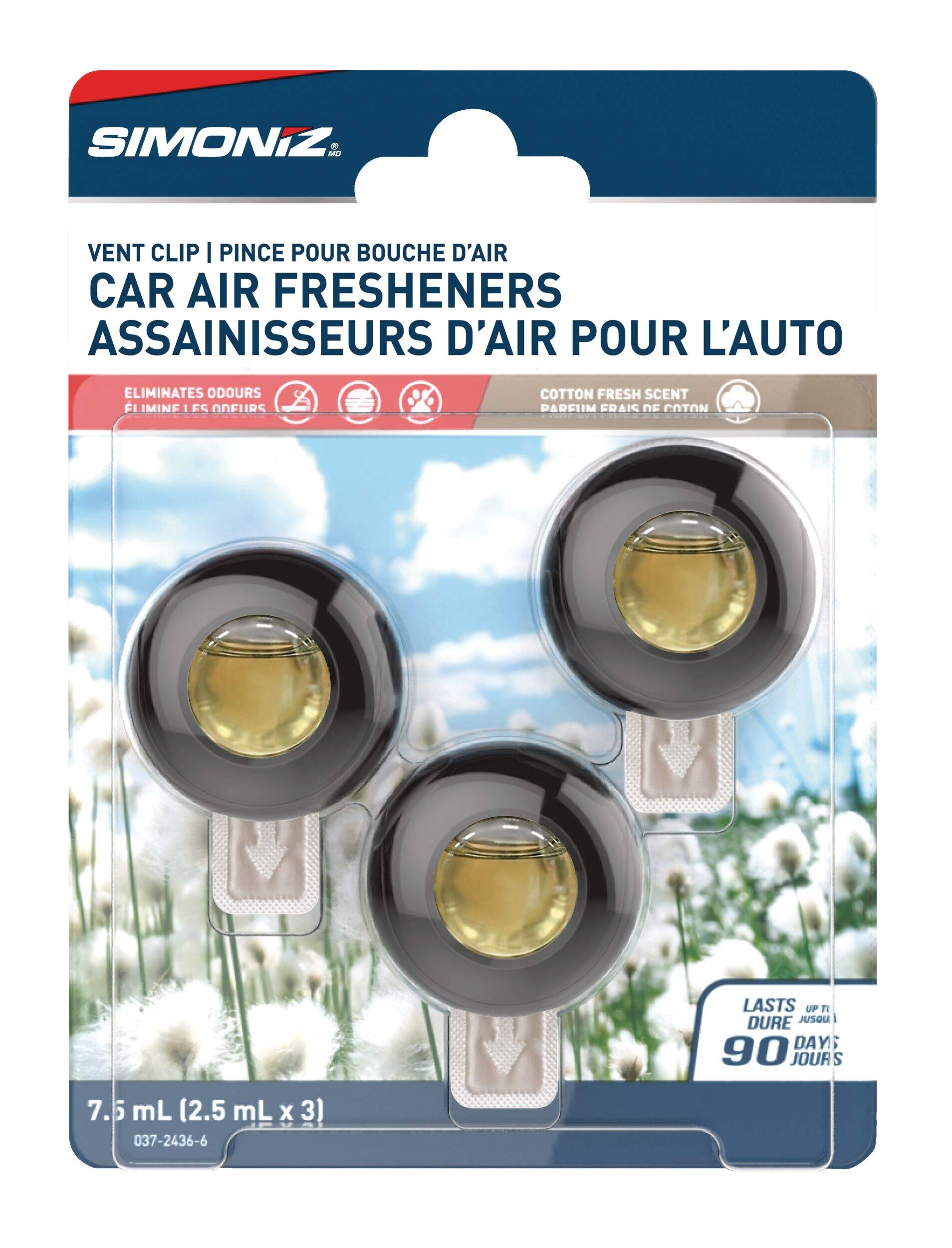 Simoniz Vent Clip Car Air Freshener, Cotton, 3-pk Front_Flat
