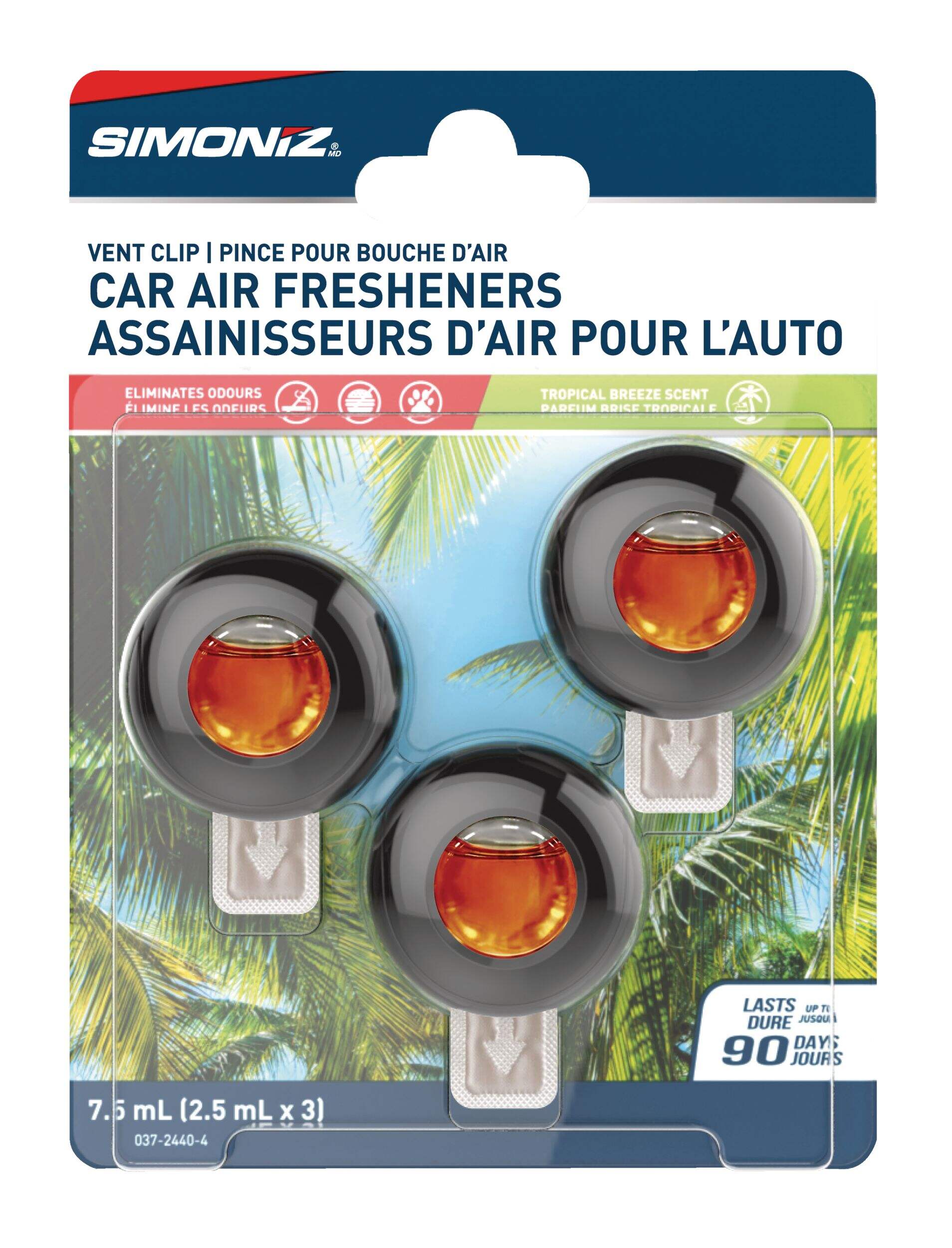 Assainisseur d'air à pince pour auto Simoniz, Aloha hawaïen, paq. 3 Front_Flat