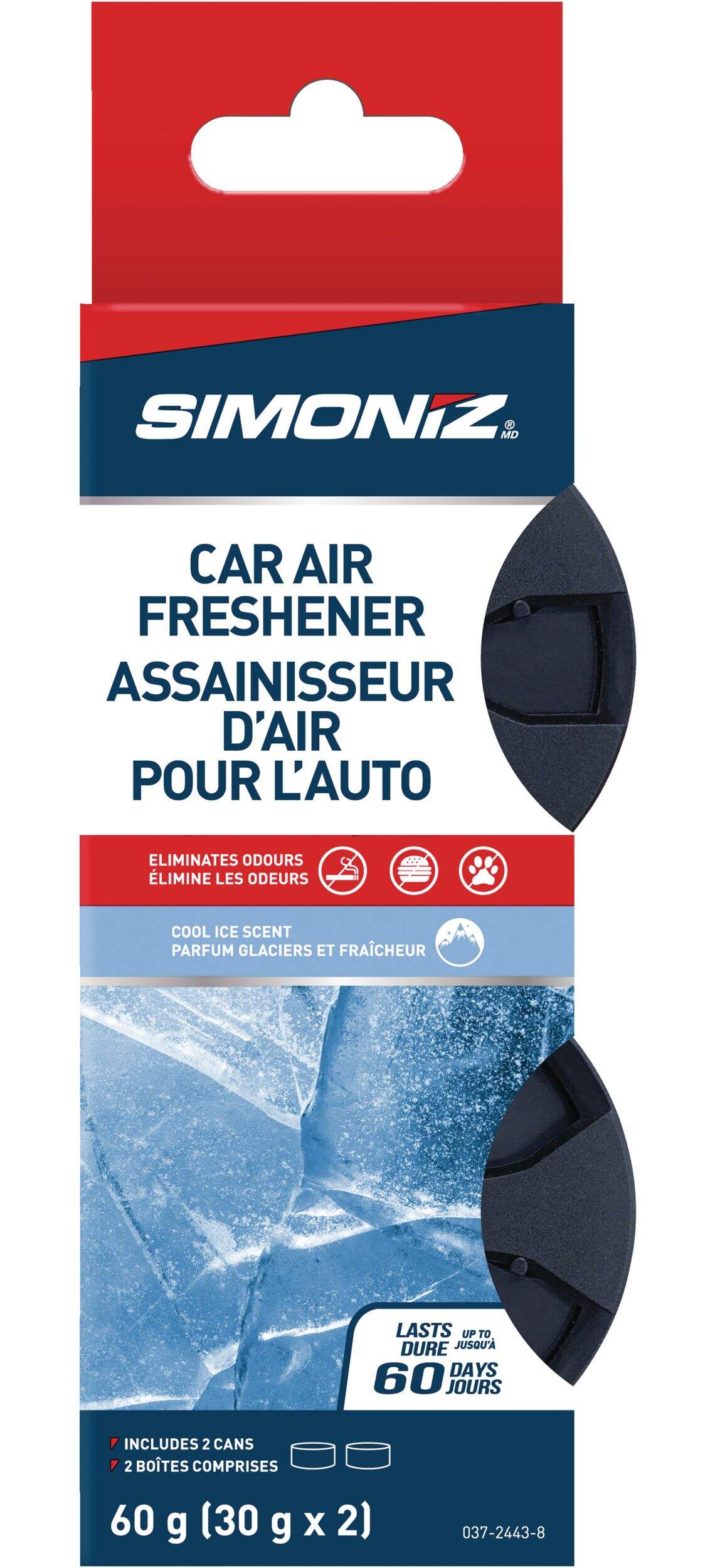 Assainisseur d'air pour auto Simoniz Fibre Can, Cool Ice, paq. 2 Front_Flat