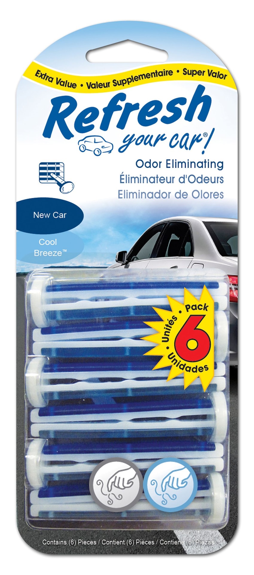 Refresh Your Car! Vent Stick Dual Scent Car Air Freshener, 6pk