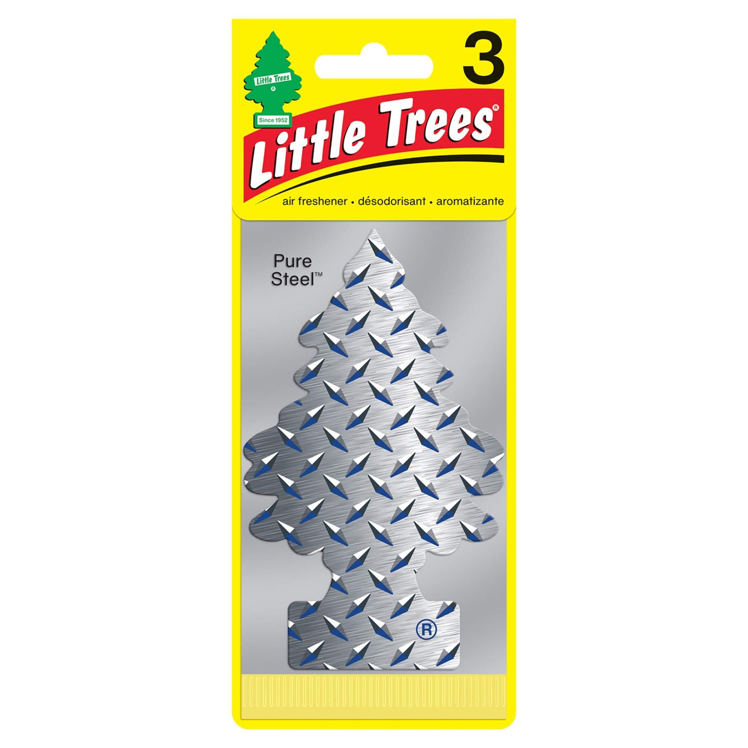 Little Trees Hanging Air Freshener, Pure Steel, 3-pk Front_Flat