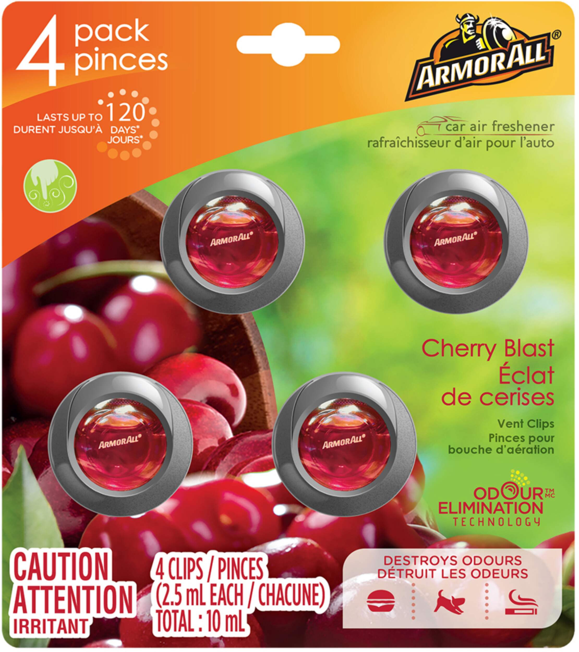 Armor All Vent Clip Car Air Freshener, Cherry Blast, 4-pk Front_Flat