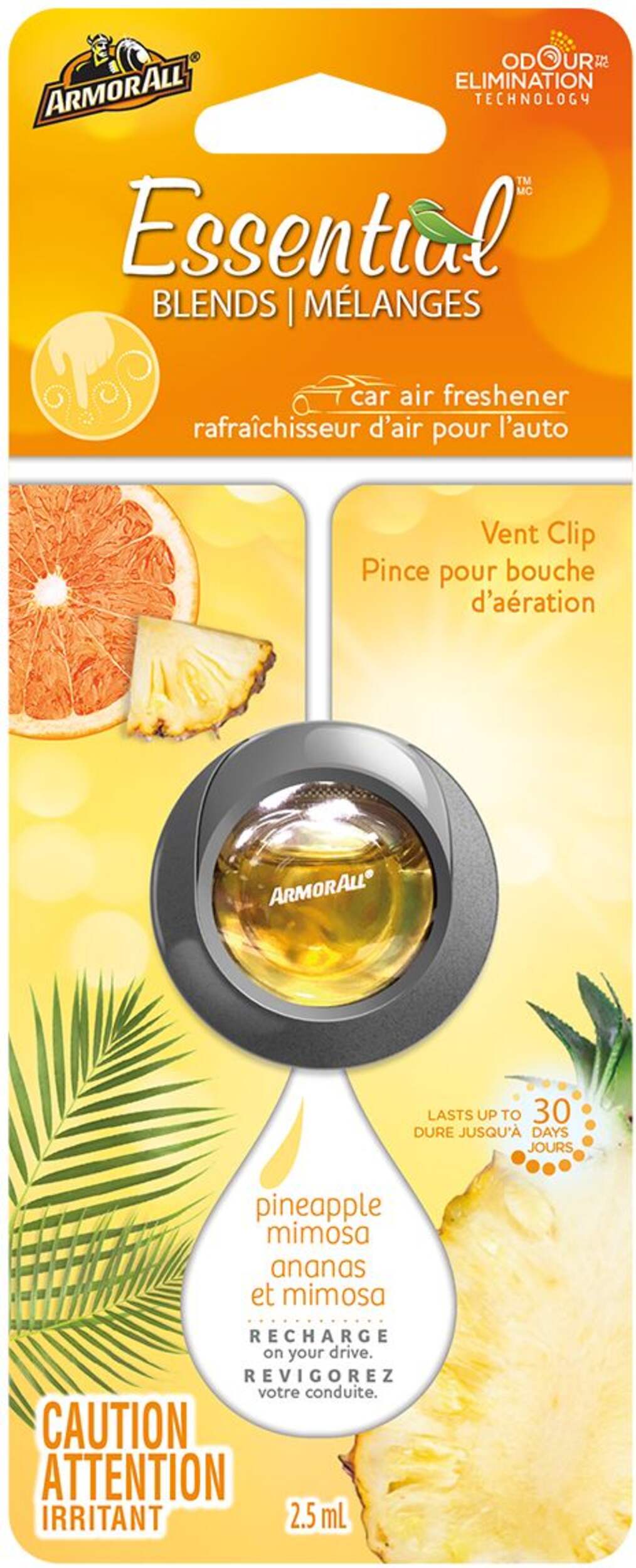 Armor All Essential Blends Vent Clip Car Air Freshener, Pineapple Mimosa Front_Flat