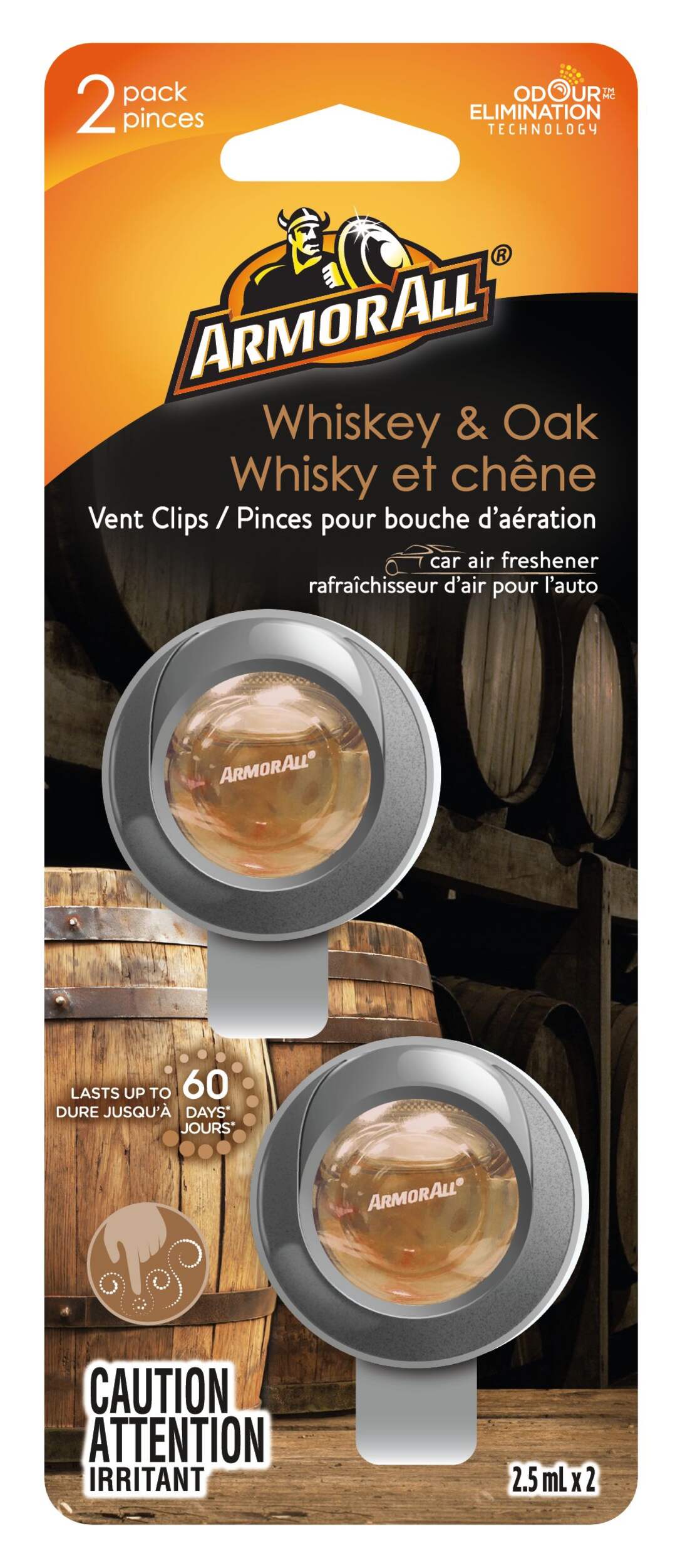 Armor All Vent Clip Air Freshener, Whiskey & Oak, 2-pk Front_Flat