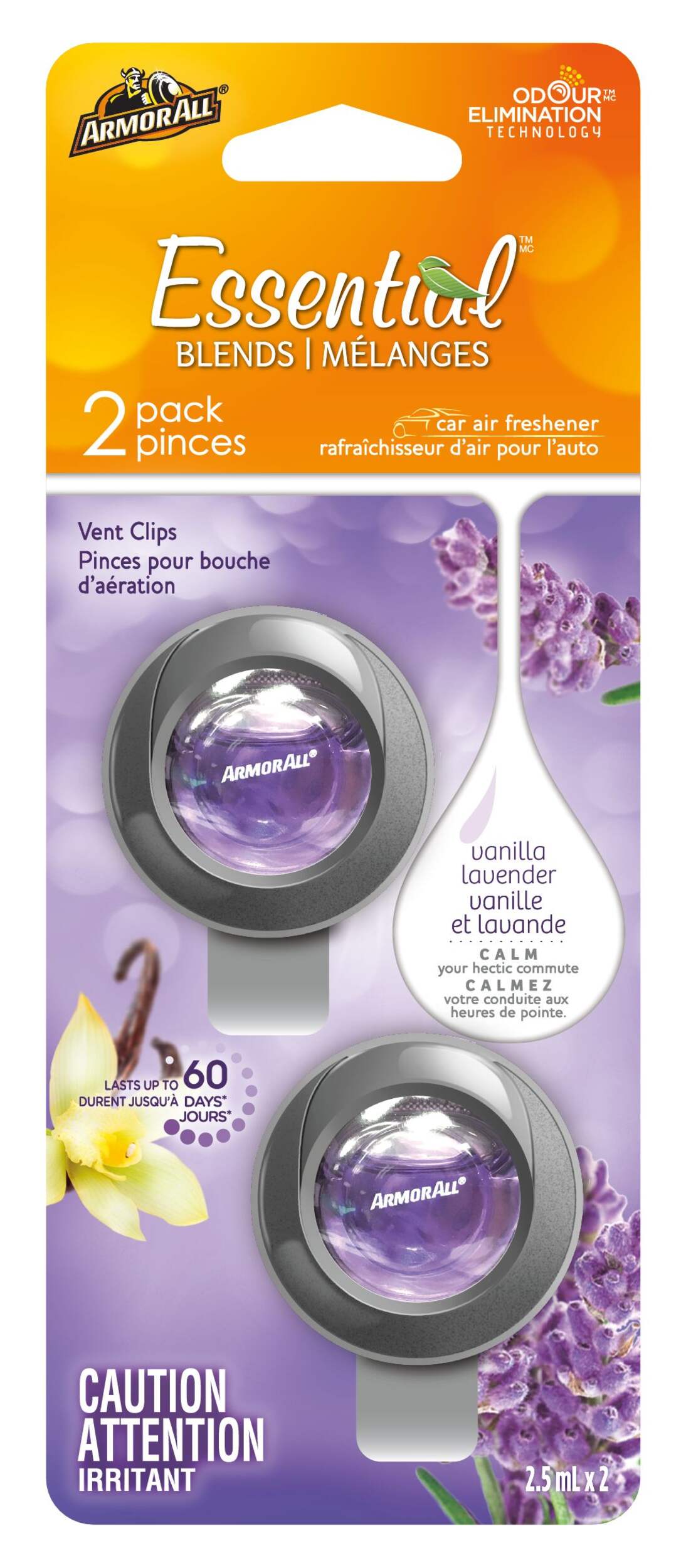 Pince pour bouche d'aération Armor All Essential Blends, vanille/lavande, paq. 2 Front_Flat
