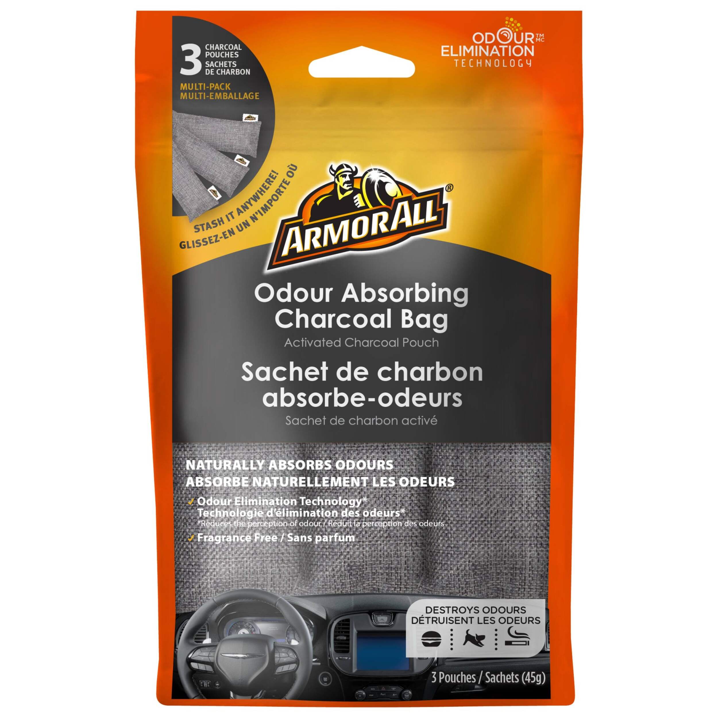 Armor All Odour Absorbing Charcoal Bag, 3-pk Front_Flat