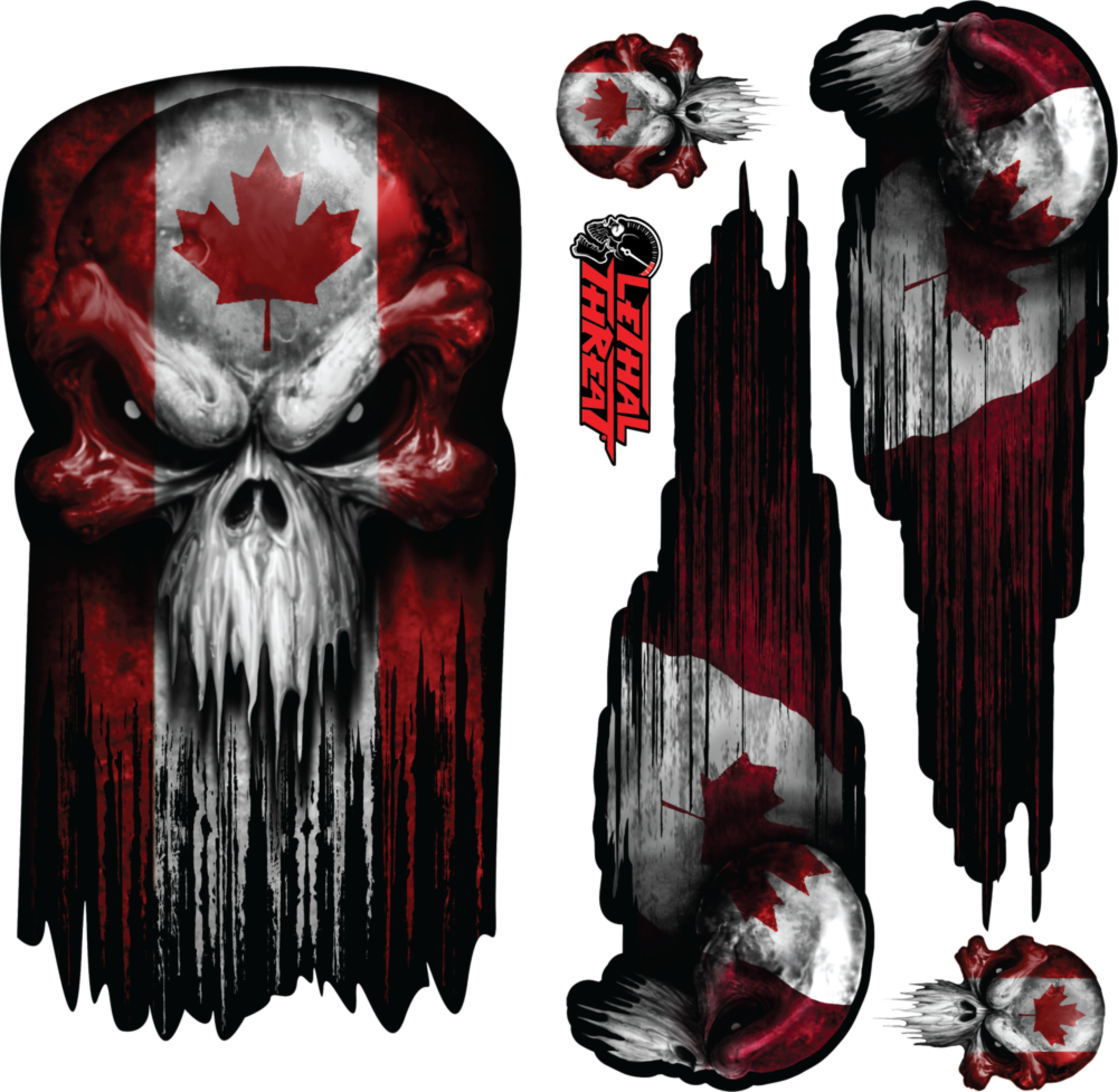 Décalcomanies en vinyle série crâne canadien Lethal Threat, paq. 5 Front_Flat