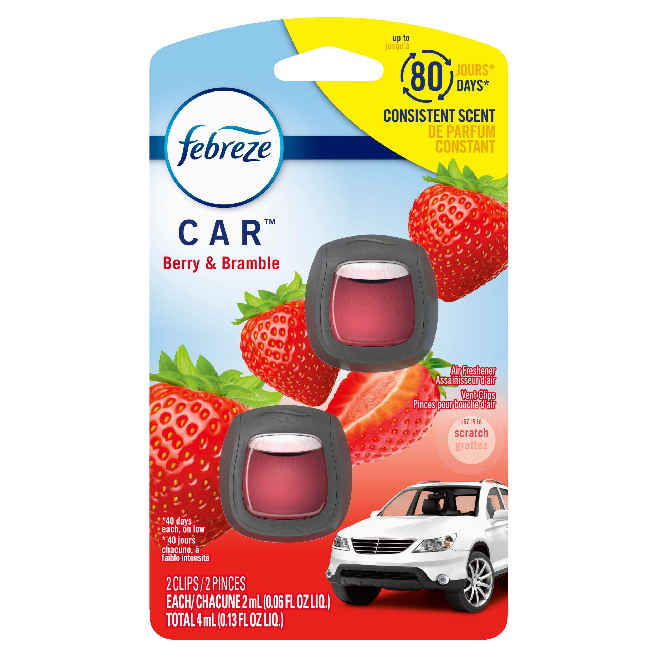 Febreze Car Berry and Bramble Vent Clip Air Freshener, 2-pk Front_Flat