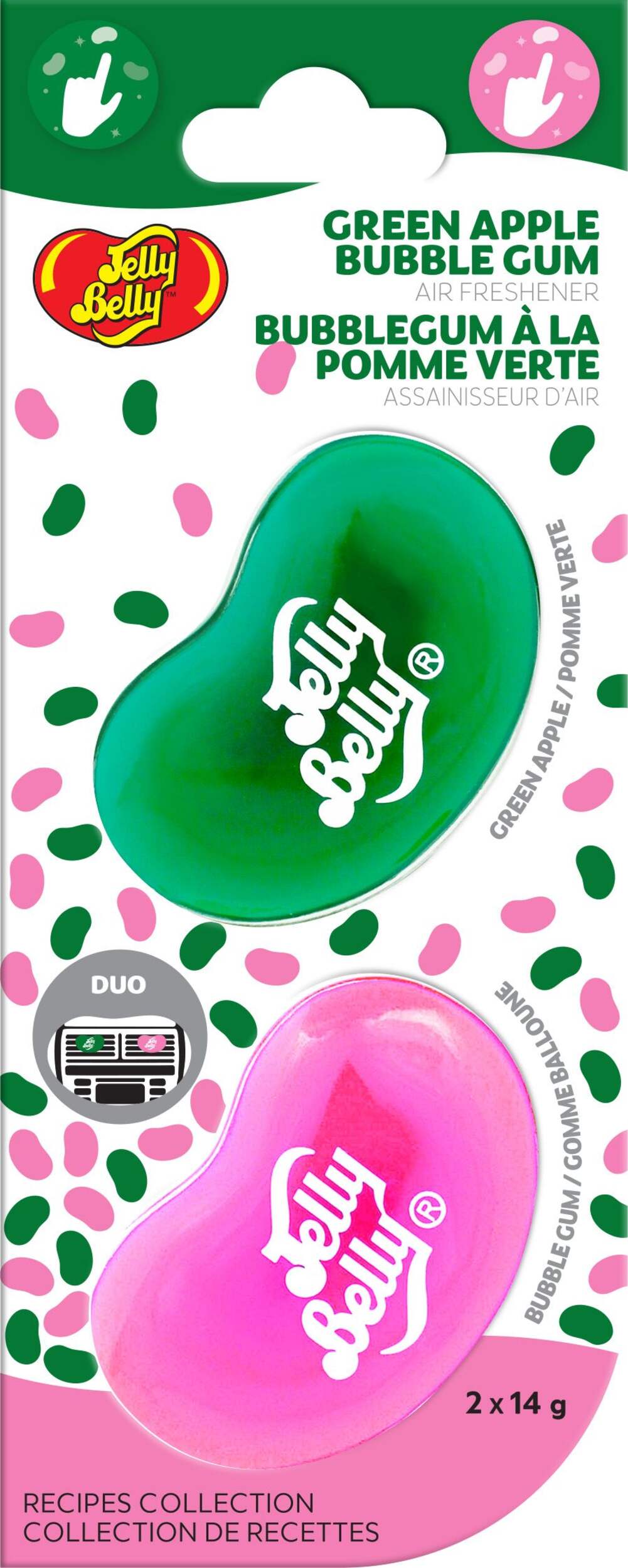 Jelly Belly Green Apple Bubble Gum Duo Mini Vent Clip Air Freshener, 2-pk Front_Flat