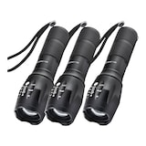 Lampe de poche tactique à main en aluminium résistante aux intempéries Bell and Howell, 5 modes, piles incluses, noir, paq. 3 Front_Angled_Left