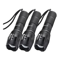 Bell and Howell Weather-Resistant Aluminum Handheld Tactical LED Flashlight with 5 Modes, Batteries Included, Black, 3-pk Front_Angled_Left