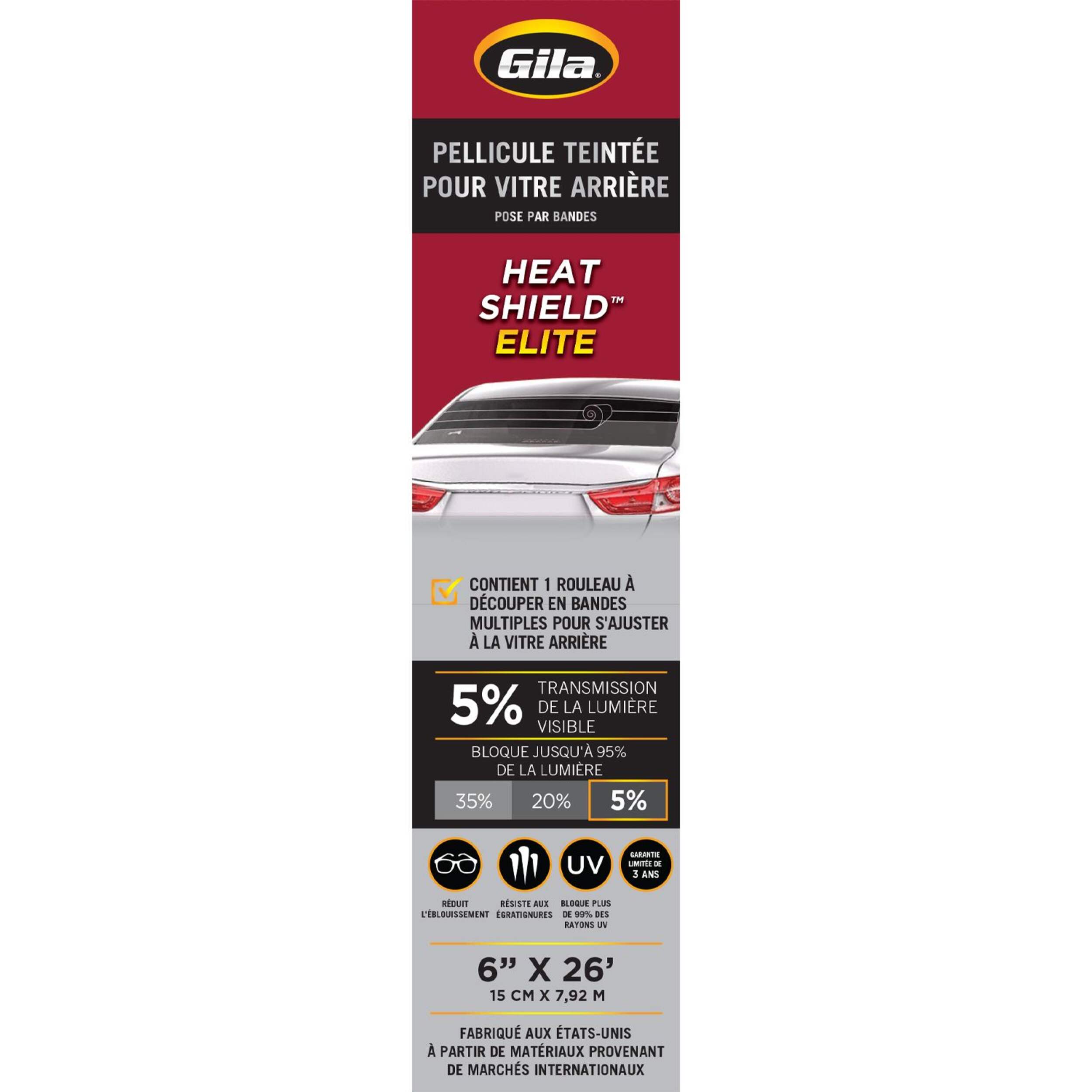 Pellicule céramique teinte fenêtre arrière Gila Heat Shield Elite VLT 5&nbsp;% Front_Flat