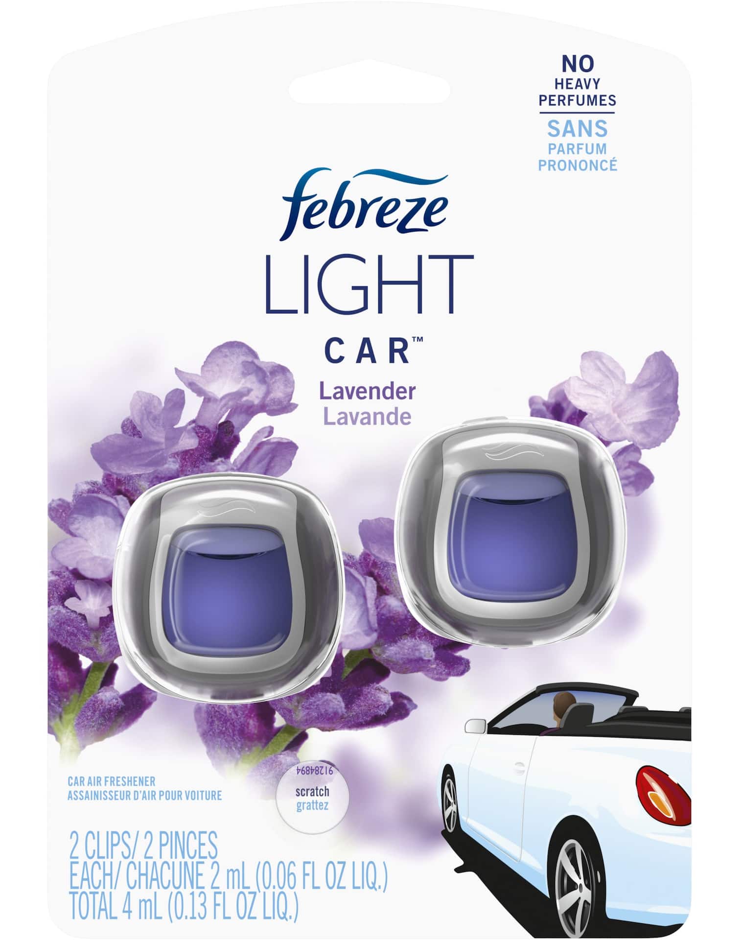 Febreze LIGHT Odor-Fighting Car Freshener Vent Clip Lavender, 2 mL, 2 Count