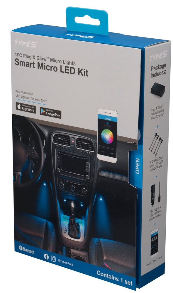TYPE S Smart Micro Dash Light Kit with Instant Plug & Glow, 4pc