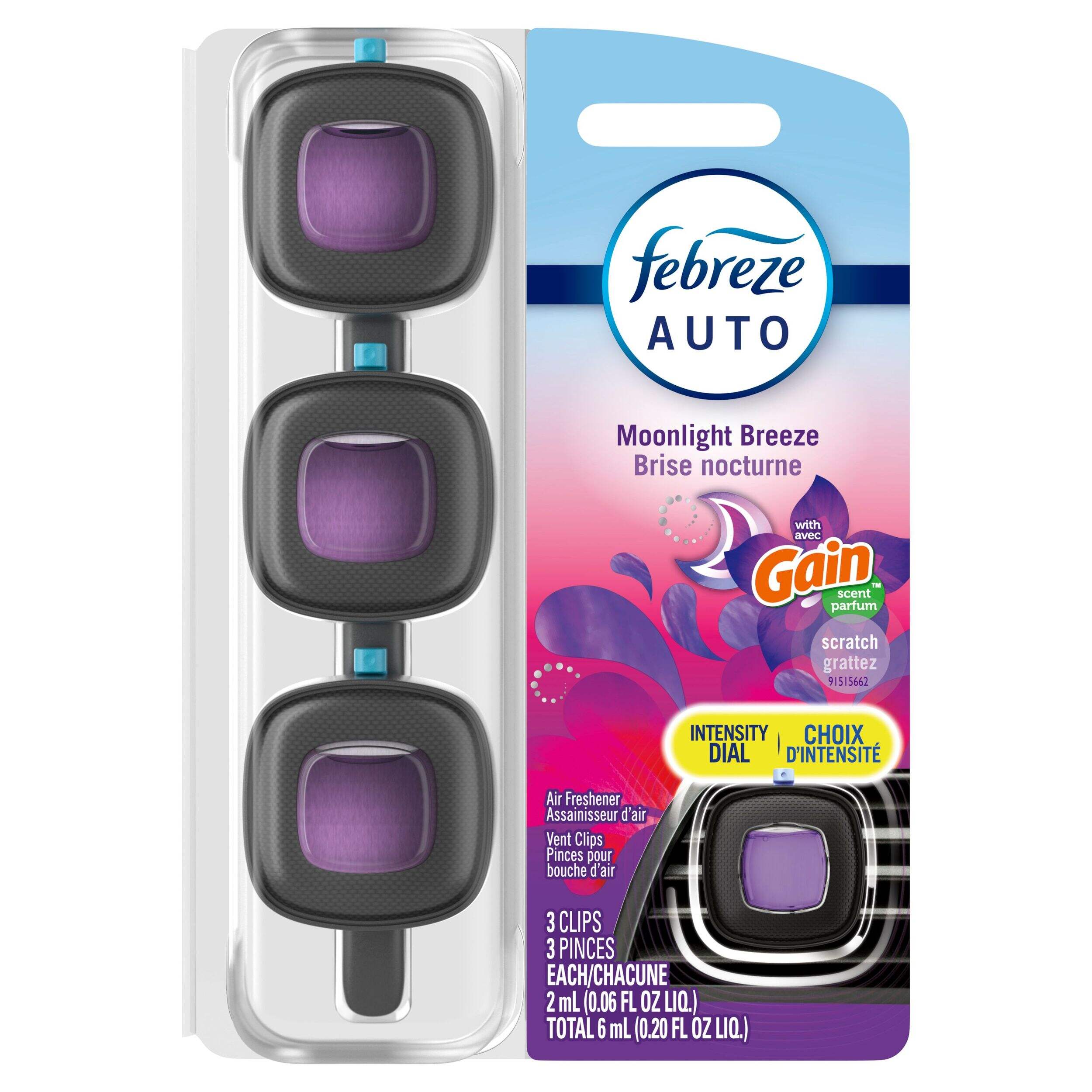 Febreze Gain Auto Air Freshener, Moonlight Breeze, 3-pk Front_Flat