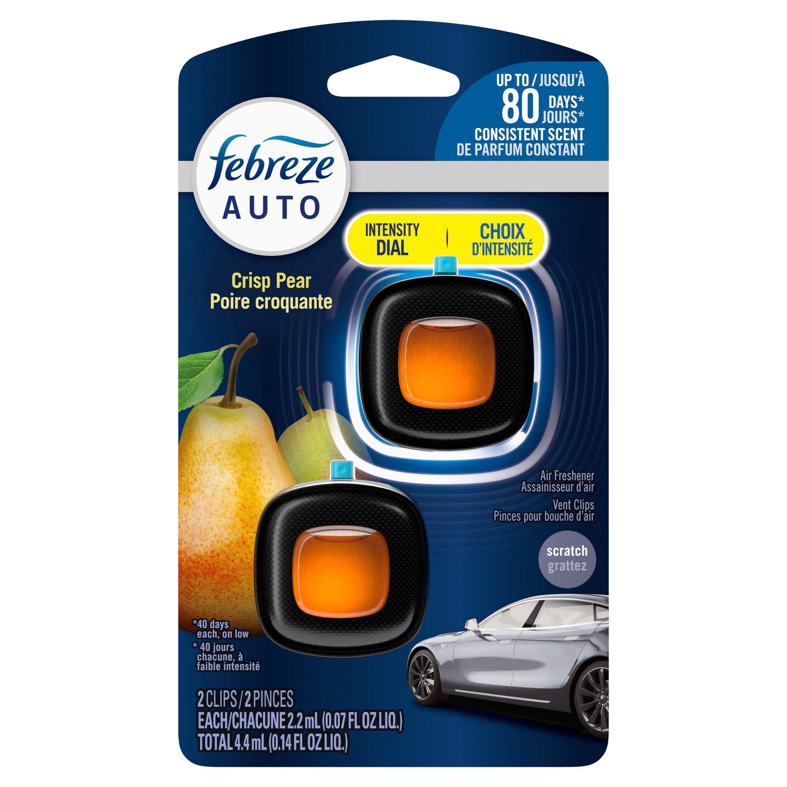 Febreze AUTO Air Freshener Vent Clip Crisp Pear Scent, 2.2 mL Pack of 2 Front_Flat