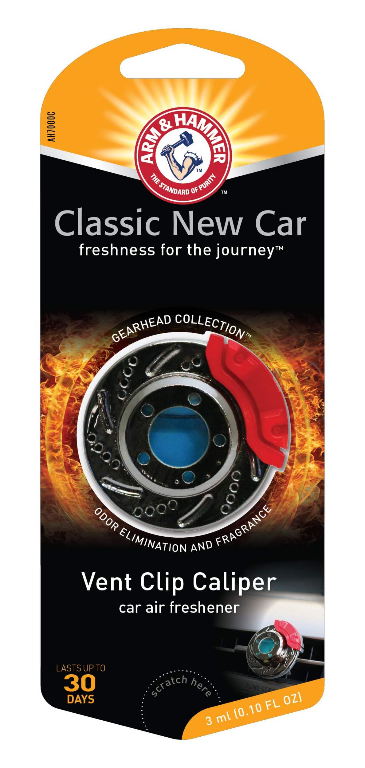 Arm & Hammer Gearhead Vent Clip Caliper Car Air Freshener, Classic New Car Front_Flat